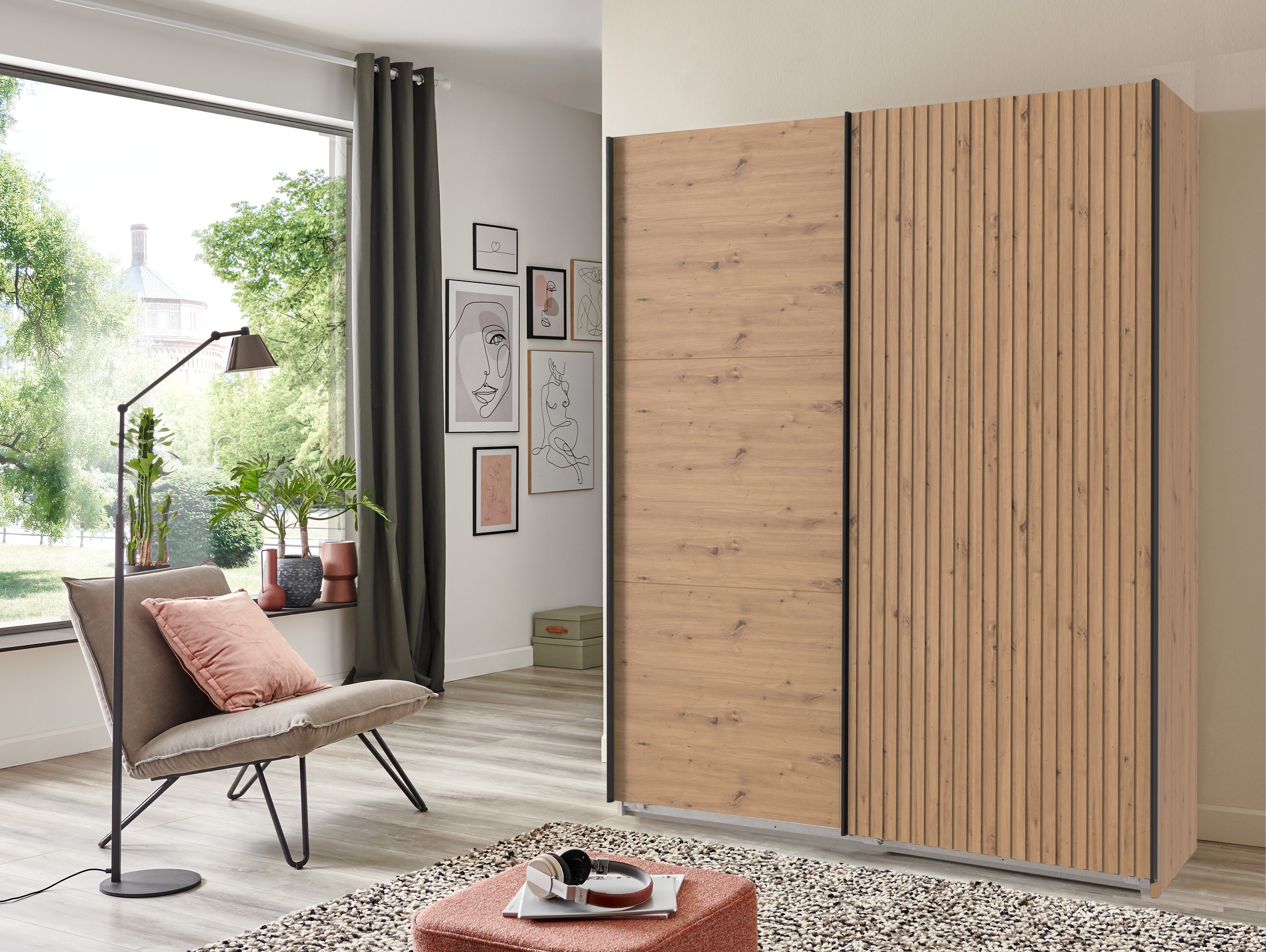 Wimex Schwebetürenschrank »Andorra by fresh to go«, Mit 3D-Leisten für Akustikpaneel-Optik