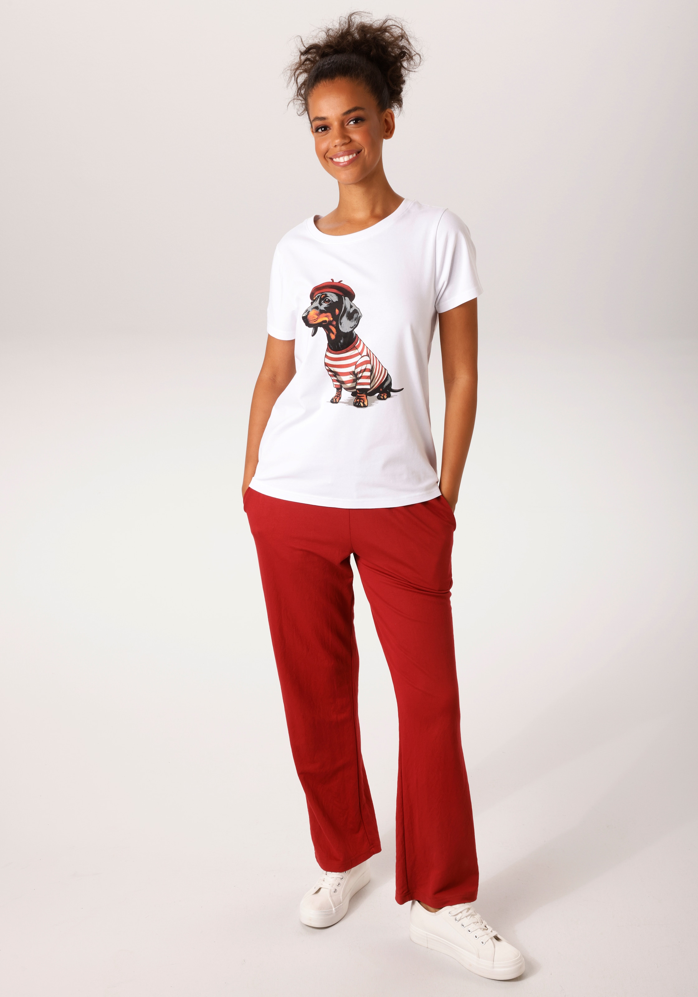 Aniston CASUAL T-Shirt mit Dackel oder Mops bedruckt - du hast die Wahl - NEUE KOLLEKTION