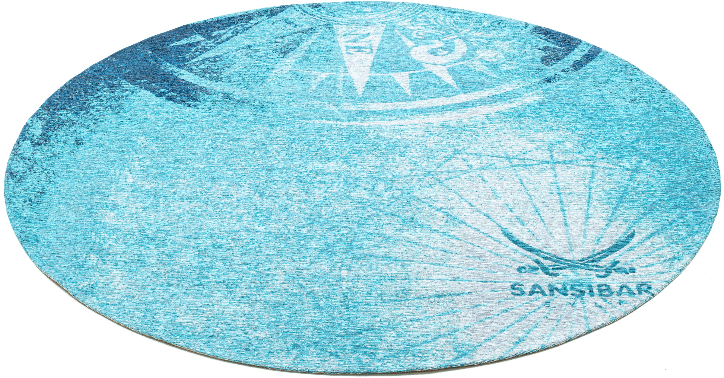 Sansibar Teppich »Keitum 011«, rund, 3 mm Höhe, Flachgewebe, modernes Design, Motiv Kompass