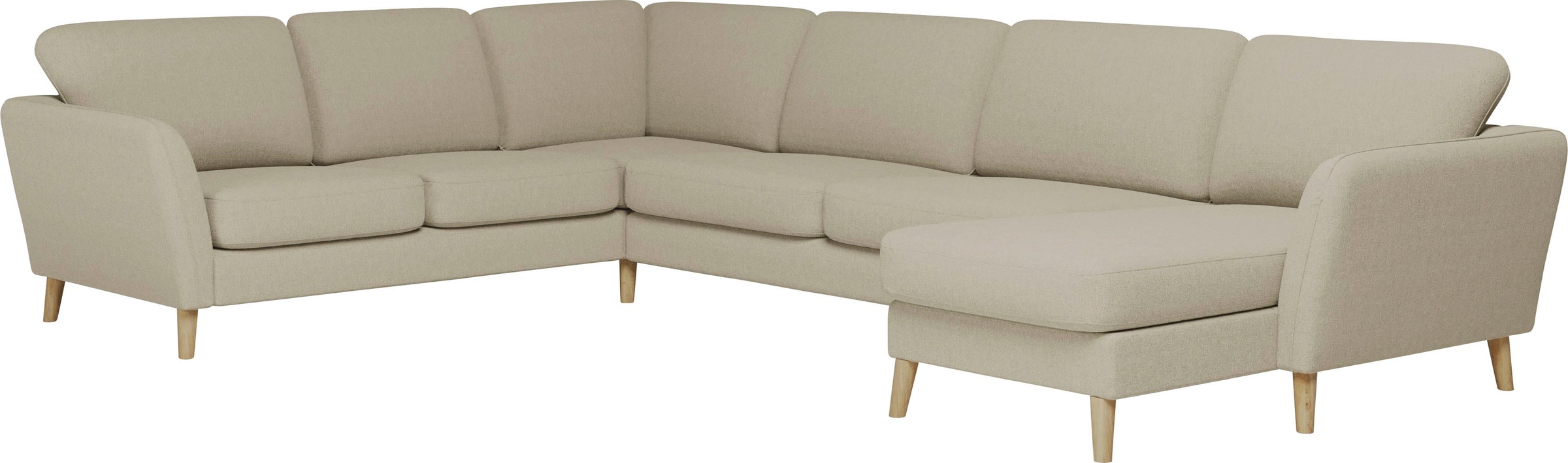 Home affaire Wohnlandschaft »MARSEILLE XXL 349cm, U-Form, Ottomane rechts/links wählbar«, Massivholzbeine Eiche, Landhausstil, Wellenunterfederung