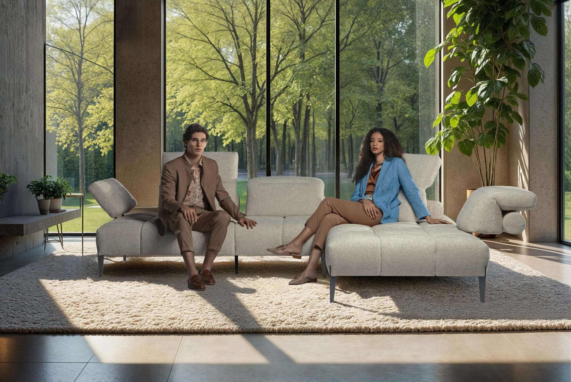 CALIA ITALIA Ecksofa »Skyline, Made in Italy, Design-Sofa, L-Form, mit Sitztiefenverstellung« verstellbare Armlehne und Kopfstütze für maximalen Komfort