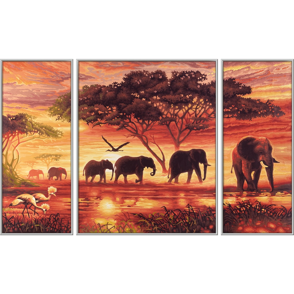 Schipper Malen nach Zahlen »Meisterklasse Triptychon - Elefanten Karawane«