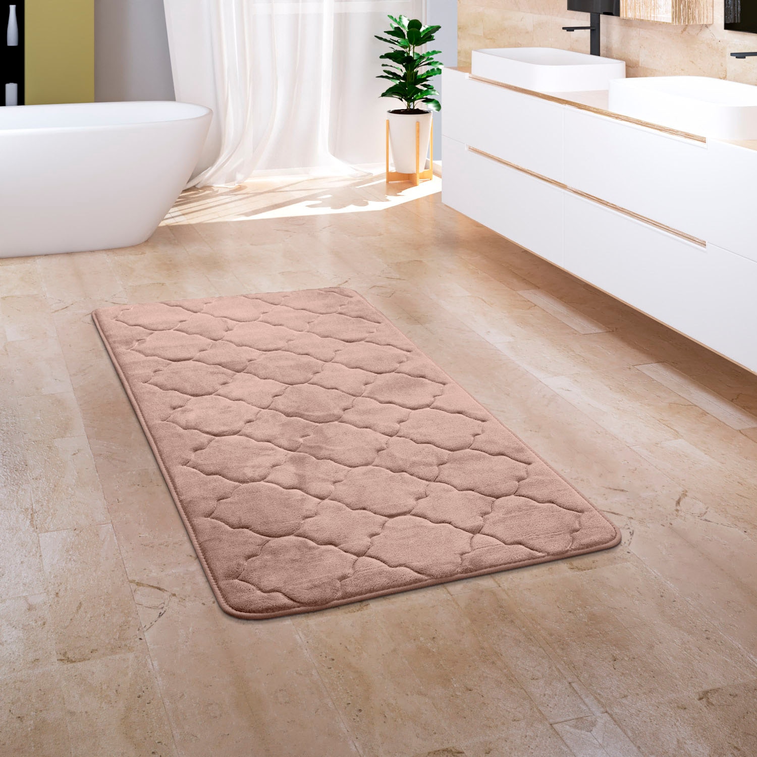 Paco Home Badematte »Corby 251, Memory-Schaum Effekt«, rutschhemmend beschichtet, fußbodenheizungsgeeignet, Badteppich, Uni Farben, Ornamente, Hoch-Tief Effekt