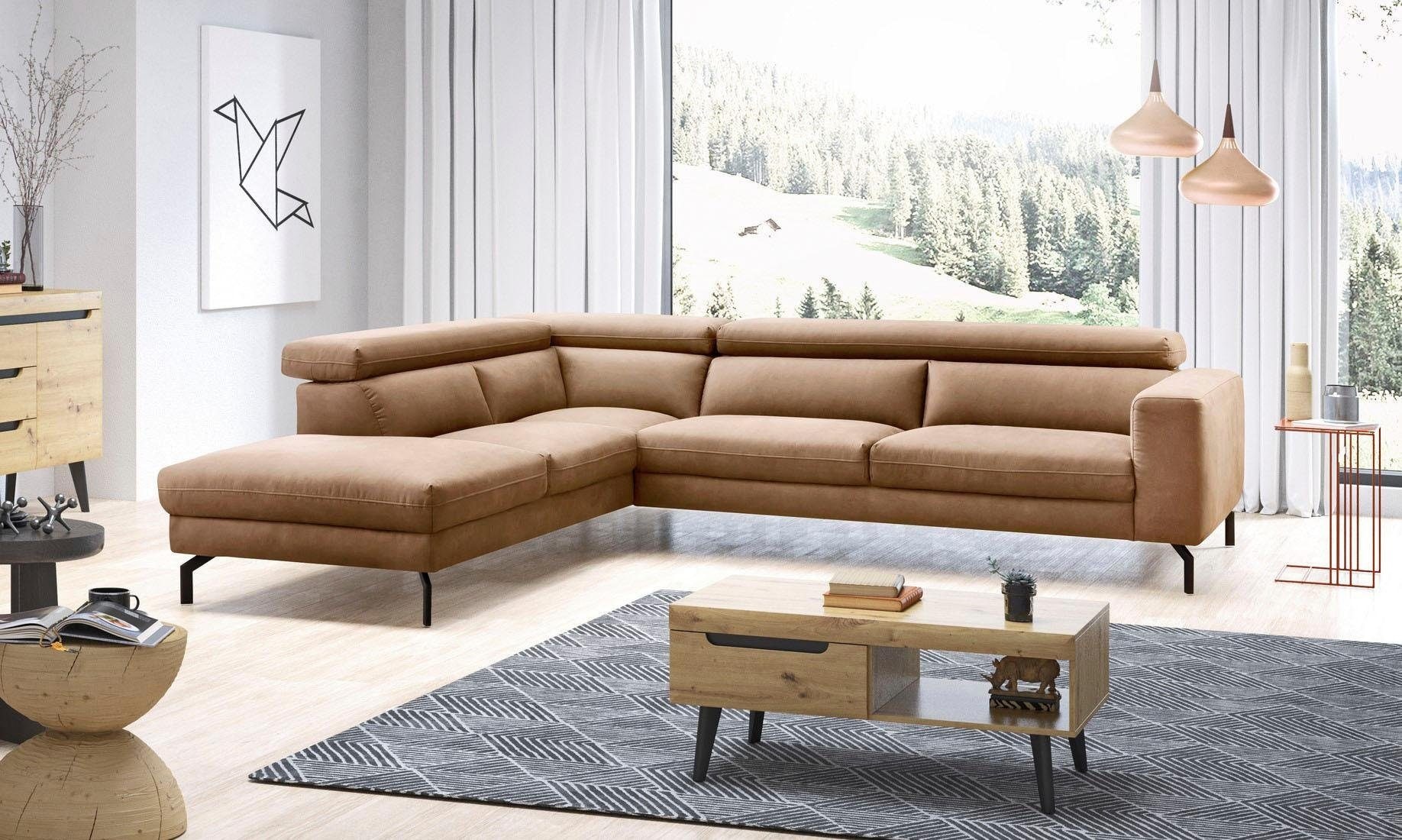 Places of Style Ecksofa »Olanta, L-Form«, mit verstellbaren Kopfstützen