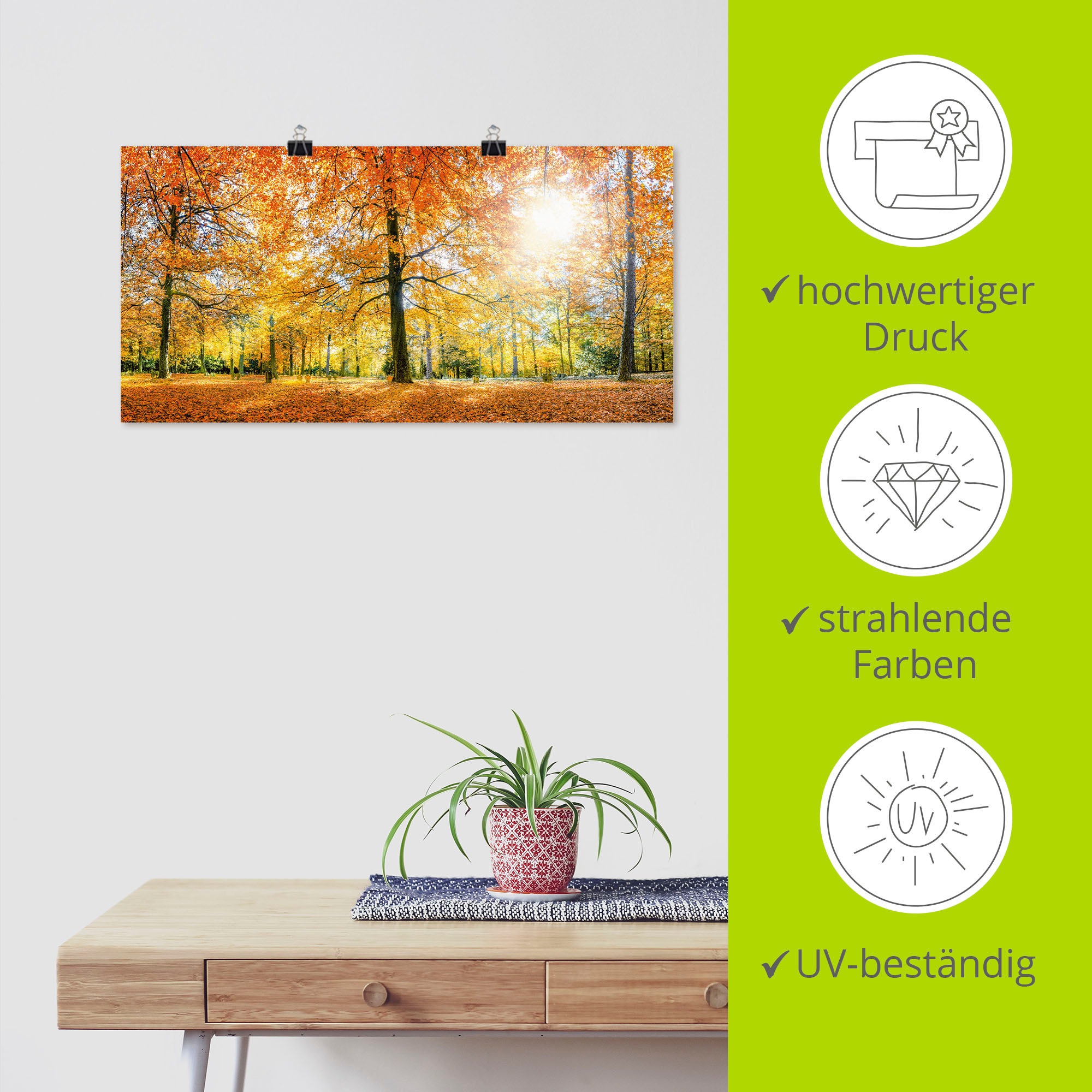Artland Poster »Herbstwald Panorama«, Wald, (1 St.), als Alubild, Leinwandbild, Wandaufkleber oder Poster in versch. Größen