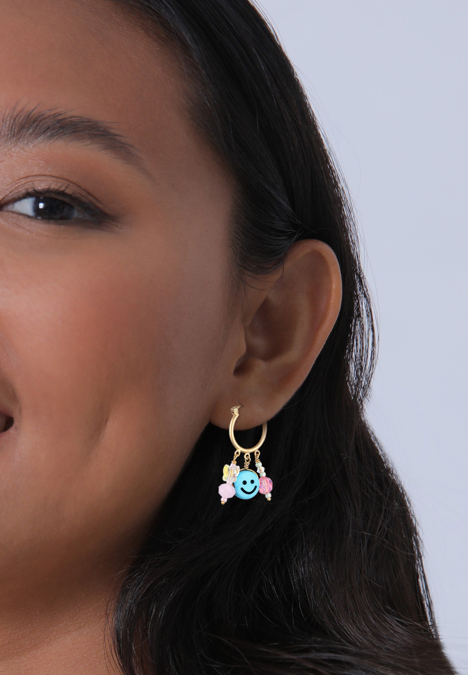 Elli Paar Creolen »Ohrringe Creolen Smiling Kristall Beads 925 Silber vergoldet«