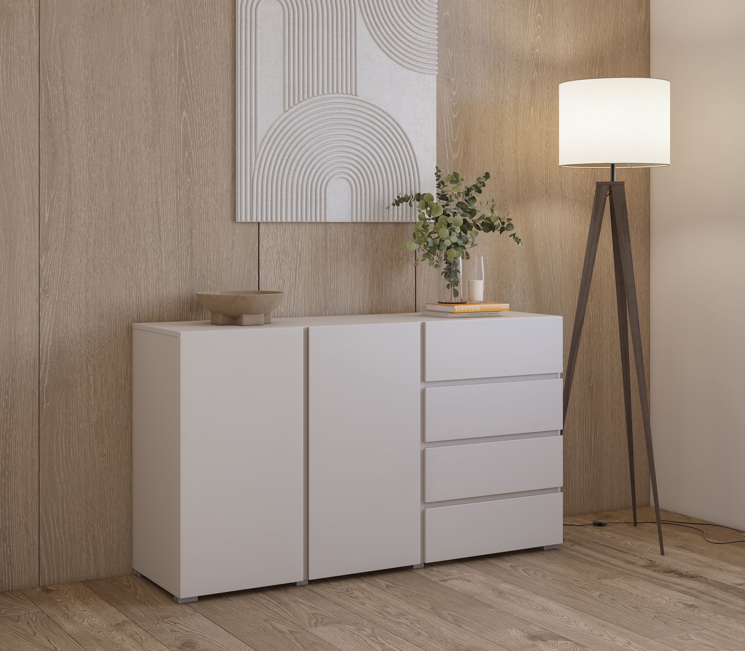 OTTO home Sideboard »Metric,Breite 138 cm, grifflose Kommode 2 Türen/4 Schubkästen« Schubladenschrank mit viel Stauraum, Einlegeböden verstellbar