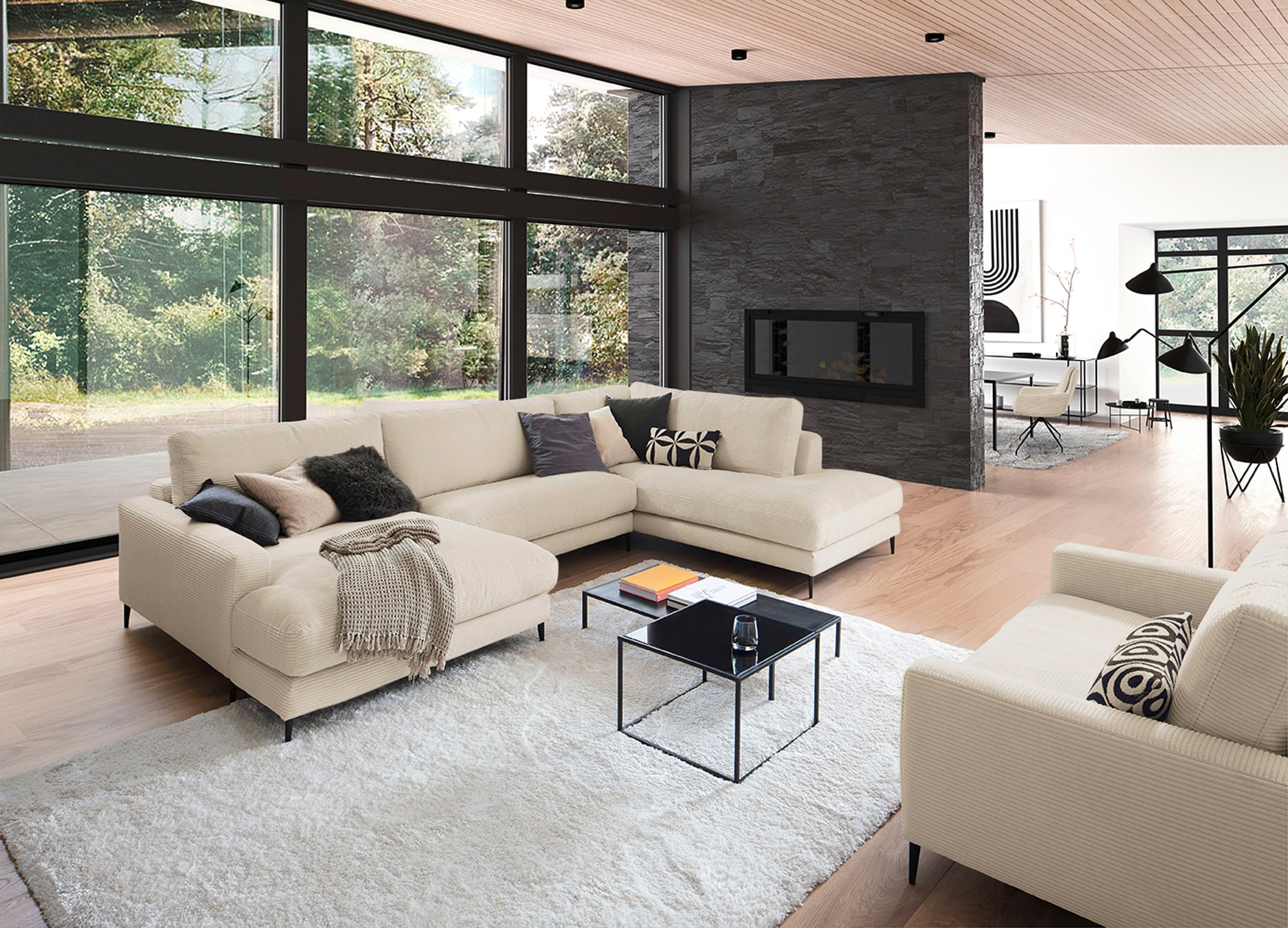 INOSIGN Wohnlandschaft »Downtown XXL B/T/H: 341/223/84 cm Loungemöbel zum Relaxen«, weicher Sitzkomfort, Cord-Bezug, weicher Sitzkomfort U-Form