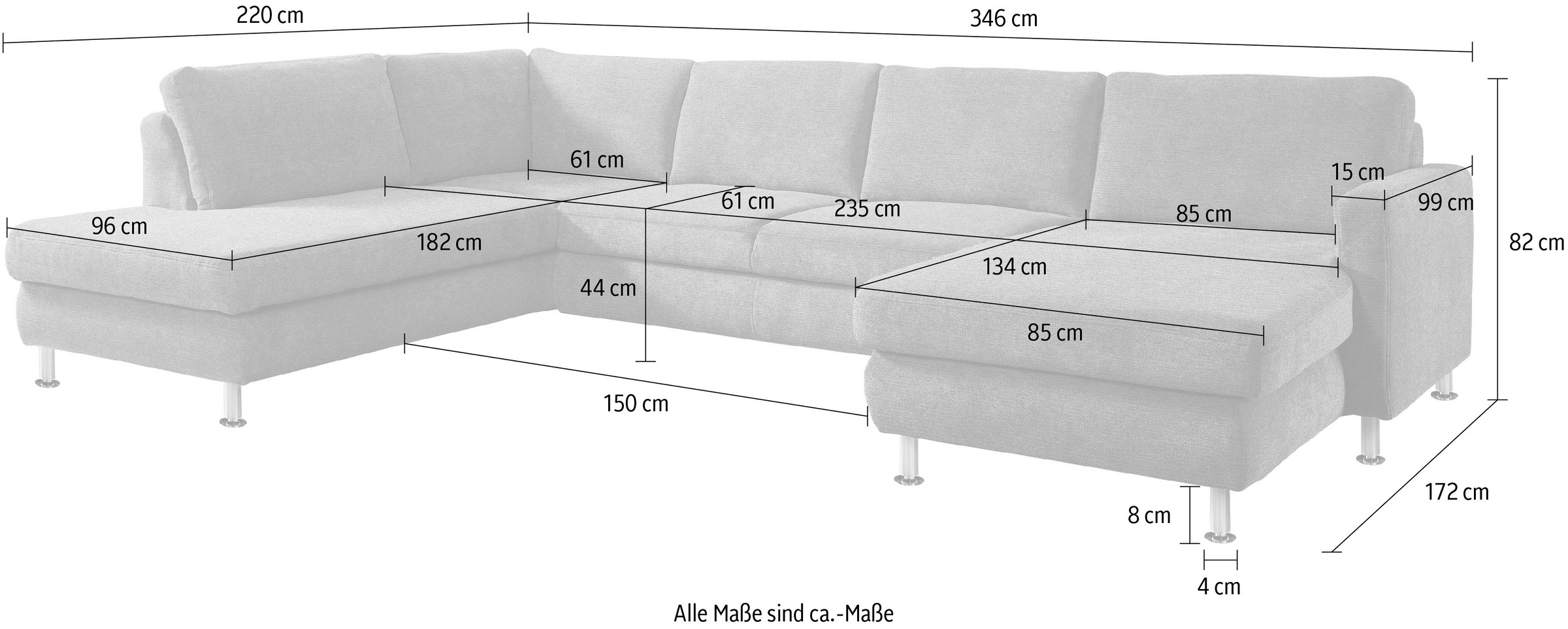 Die PlanBar Wohnlandschaft »MP-IN19027 U-Form«, wahlweise mit Bettfunktion, frei im Raum stellbar