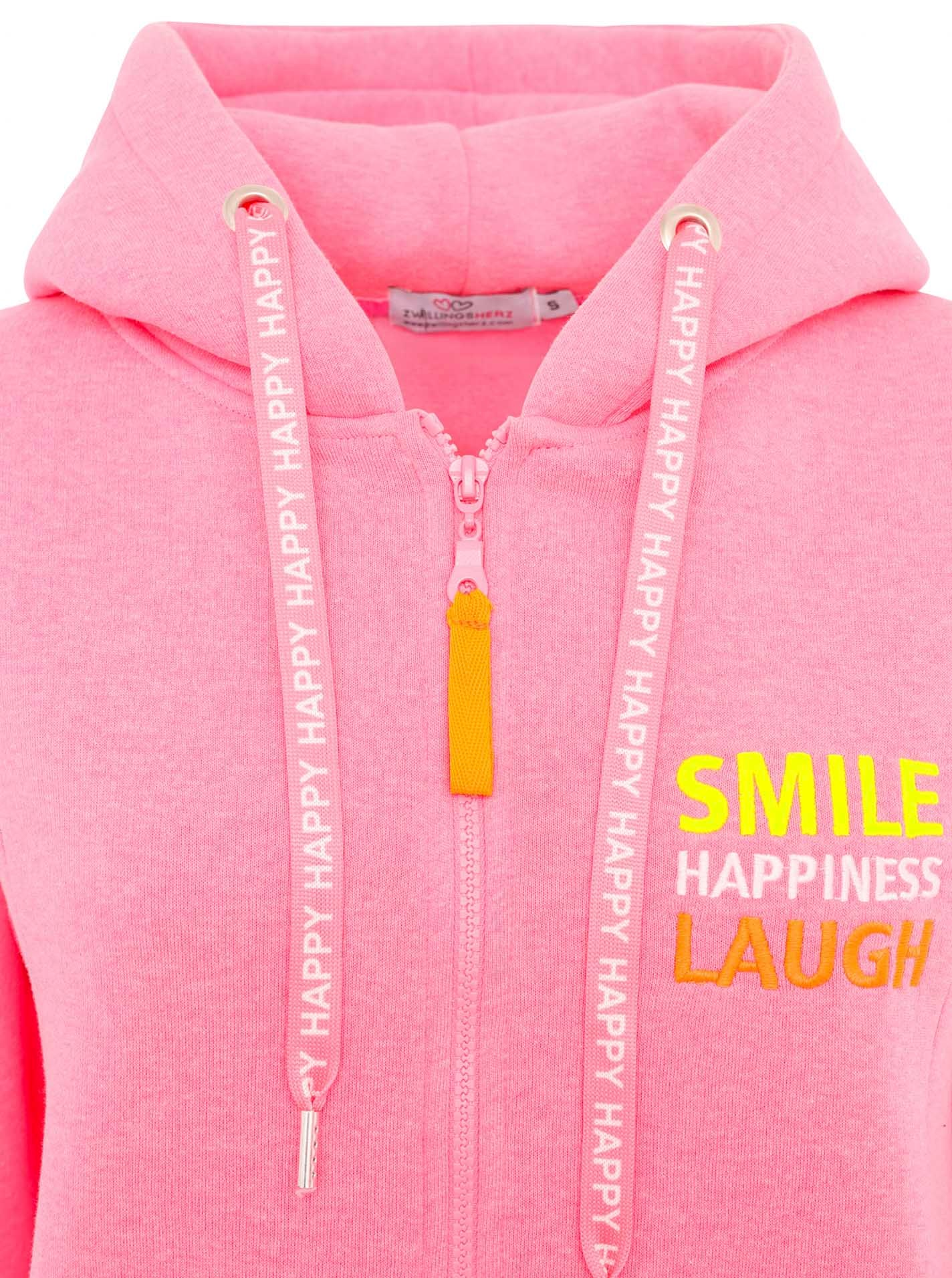 Zwillingsherz Jerseymantel »"Smile Happiness Laugh"«, mit positiver Botschaft, gesticktes Motiv hinten und vorne
