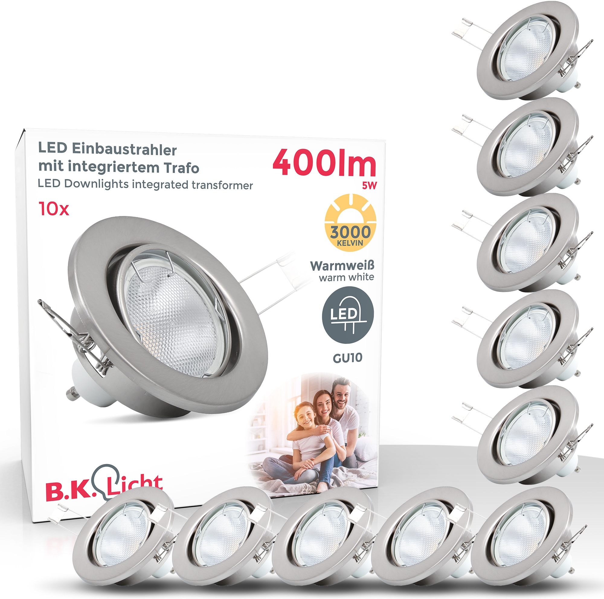 B.K.Licht LED Einbaustrahler, XXL nickel, 10 mit GU10 3 Garantie LED kaufen flammig-flammig, schwenkbar, online Einbau-Spots, Jahren matt | Einbauleuchten