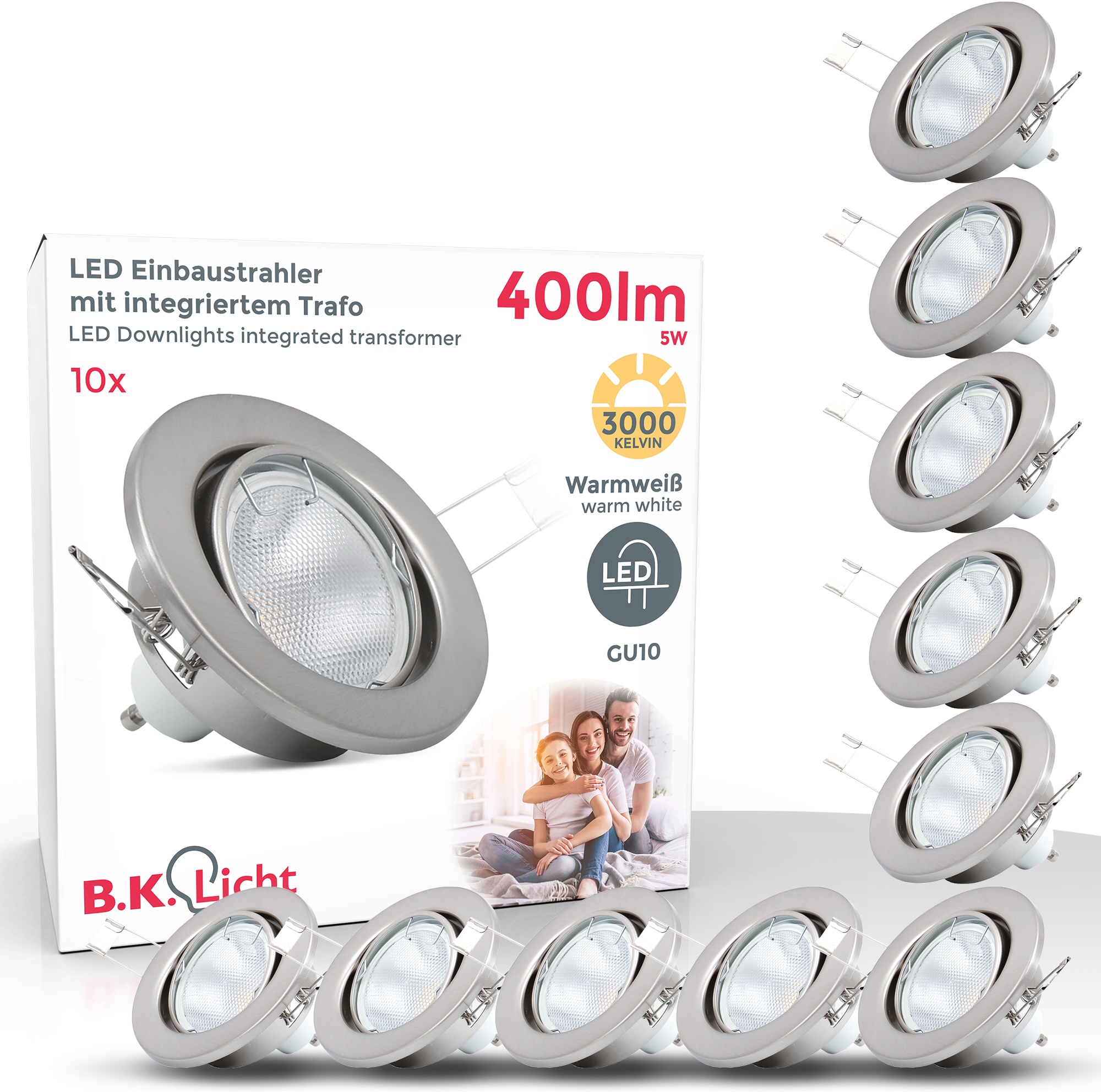 3 matt GU10 10 kaufen schwenkbar, LED LED nickel, Einbauleuchten, mit online Einbaustrahler, flammig-flammig, Garantie Jahren Einbau-Spots, B.K.Licht XXL |