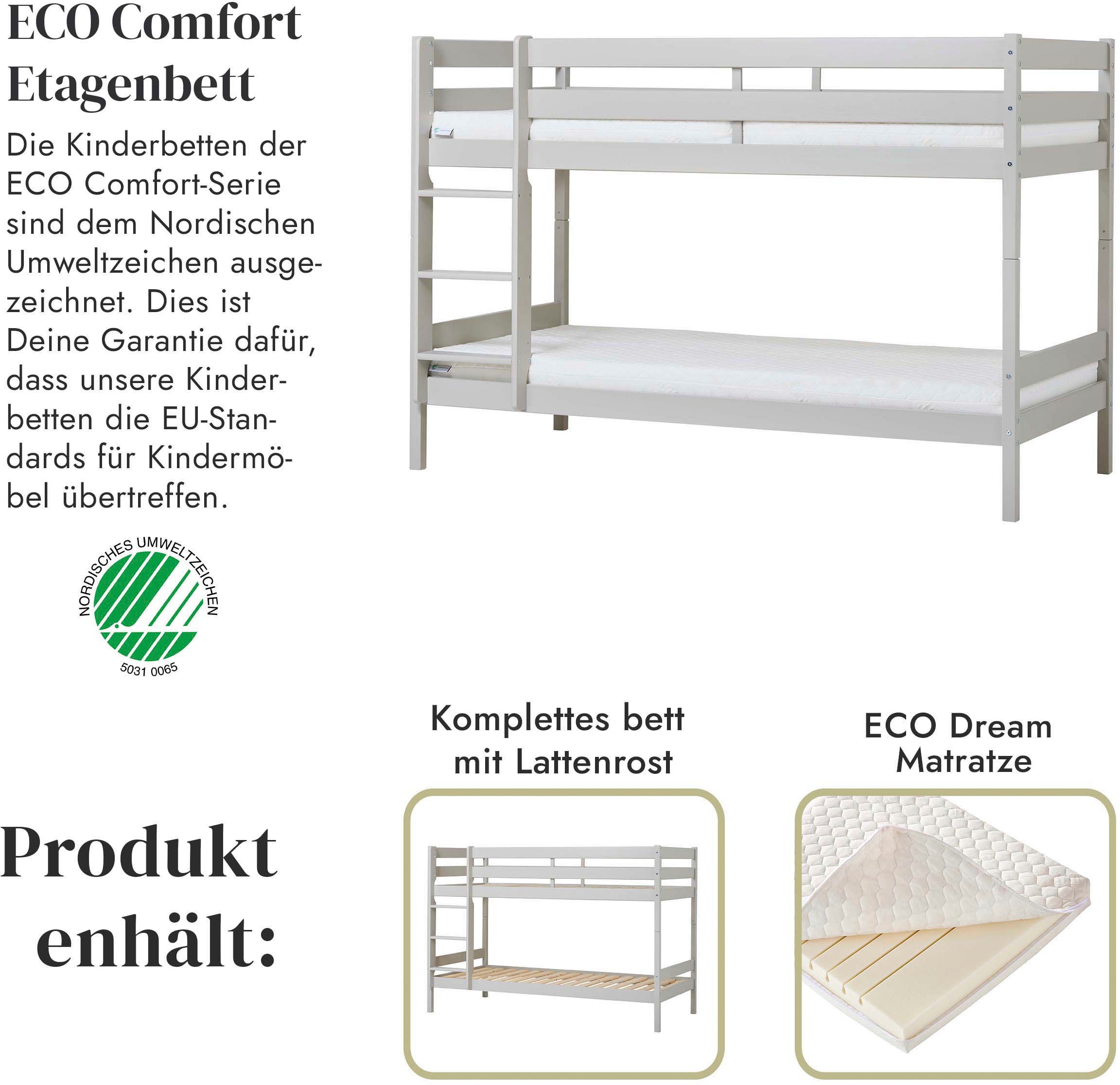 Hoppekids Etagenbett »ECO Comfort Kinderbett 90x200 oder 70x160 aus Massivholz in 4 Farben«, TÜV, FSC und Nordisches Umweltzeichen – wahlweise mit Matratzen