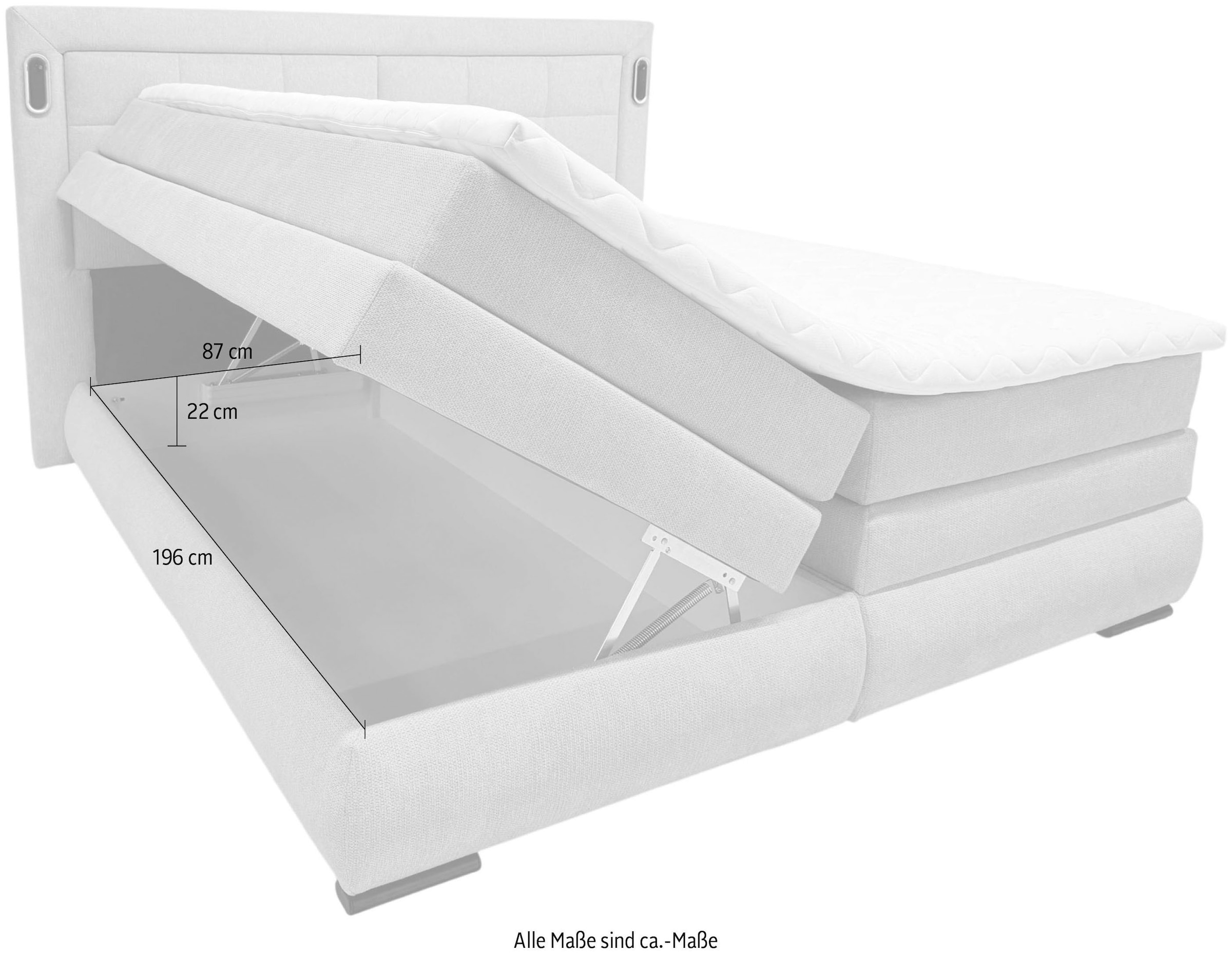 OTTO home Boxspringbett »MIVVA mit Bettkasten, mit Taschenfederkernmatratze H3, H3/H4 mix, H4« mit Kaltschaum- oder Visco-Topper (bei H4), Komfortliegehöhe 67cm