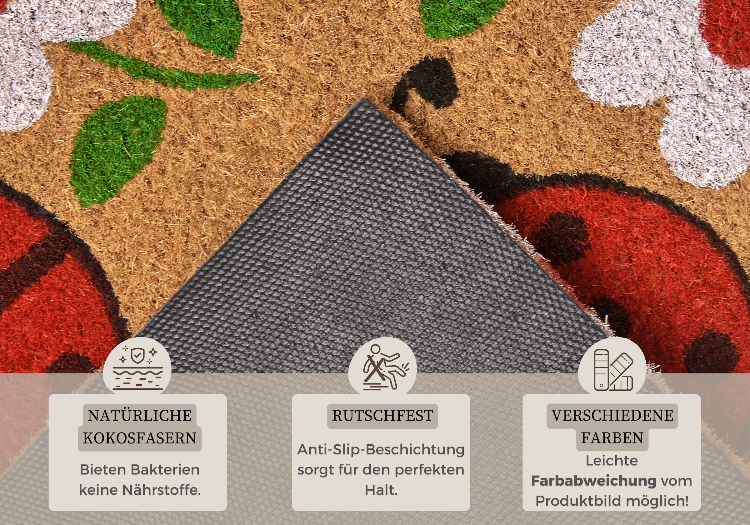 HANSE Home Fußmatte »Lady Beetle, Türmatte«, rechteckig, 15 mm Höhe, Kokos, Schmutzfangmatte, Outdoor, Rutschfest, Innen, Kokosmatte, Flur