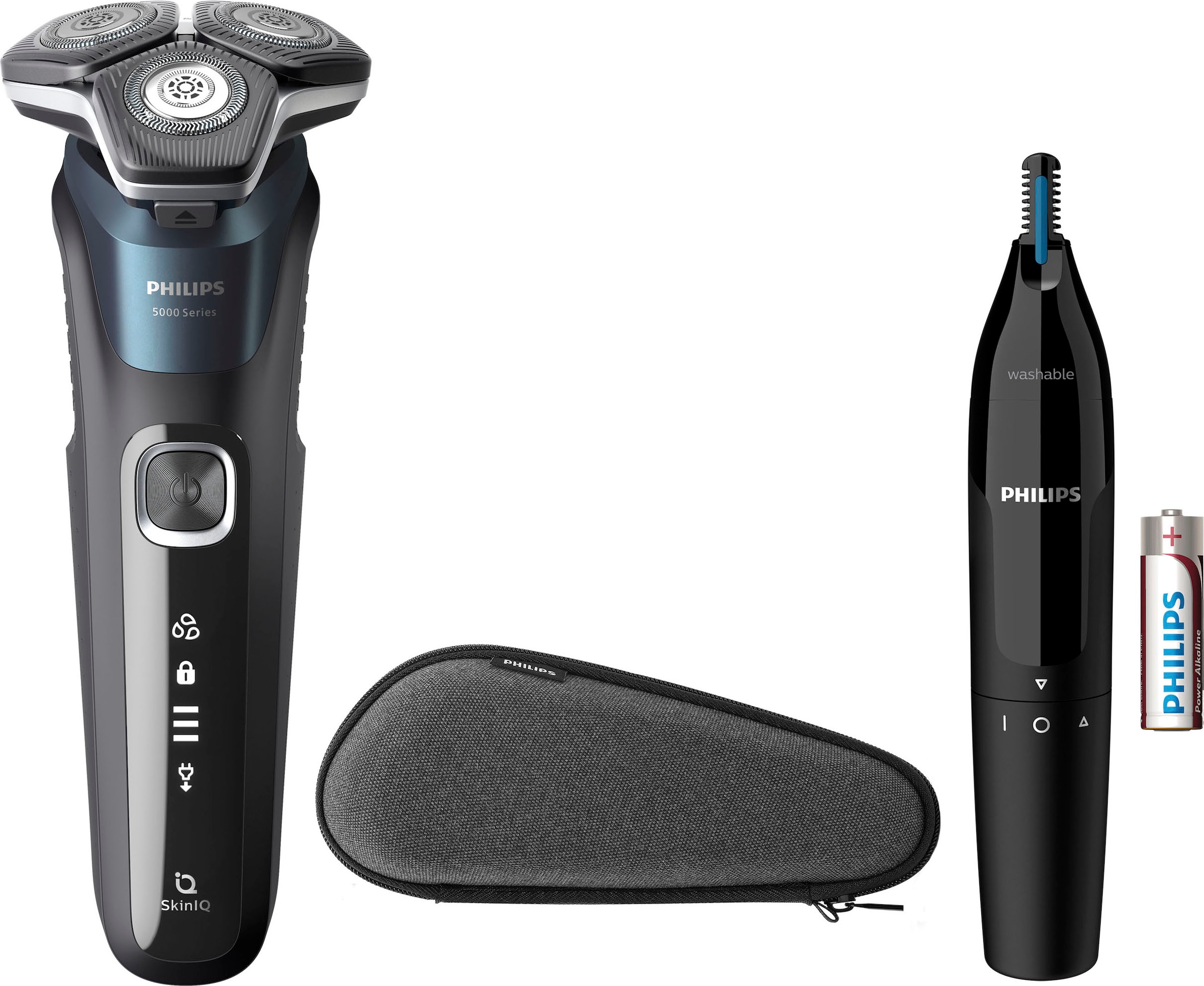 Philips Elektrorasierer »Shaver Series Nasen- XXL Garantie Technologie 5000 Ohrenhaartrimmer, Etui, mit 3 ausklappbarer S5889/11«, Jahren SkinIQ mit Präzisionstrimmer, und