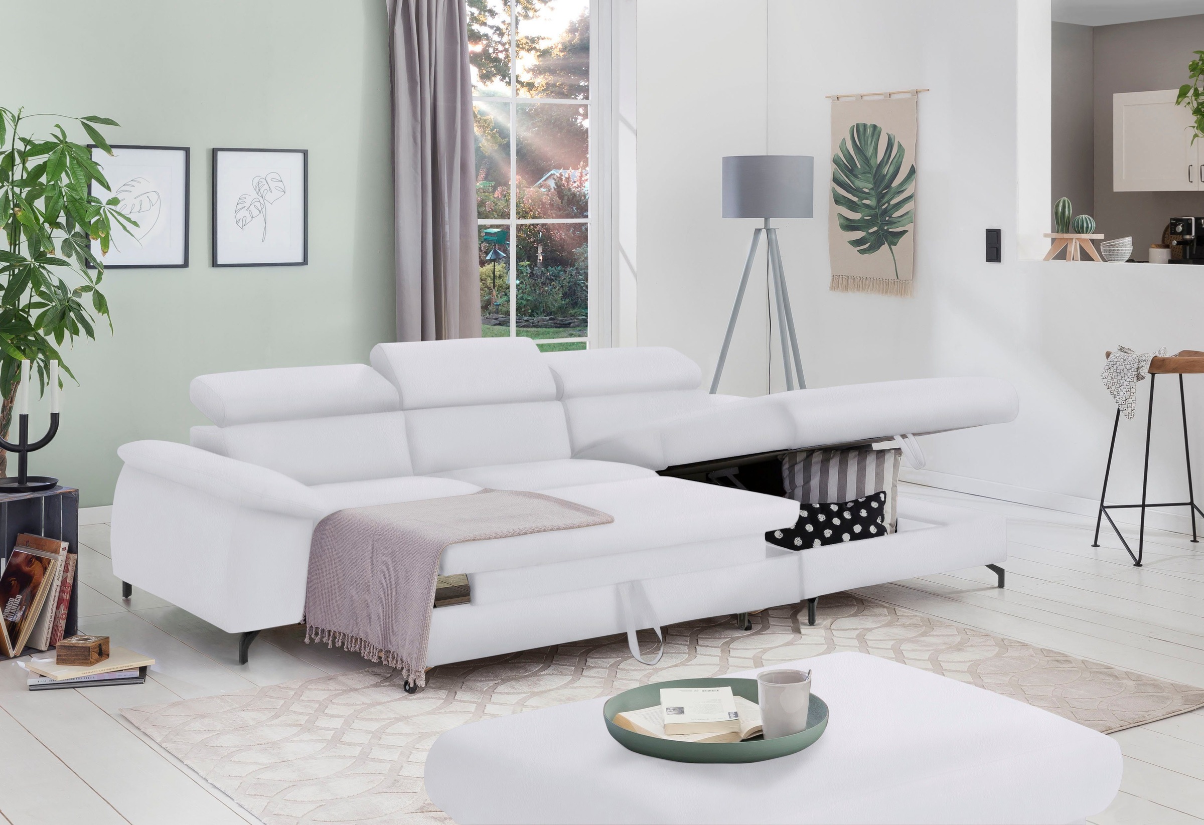 COTTA Polstergarnitur »Komaris L-Form«, (Set), Set bestehend aus: Ecksofa mit Kopfteilverstellung & Hocker