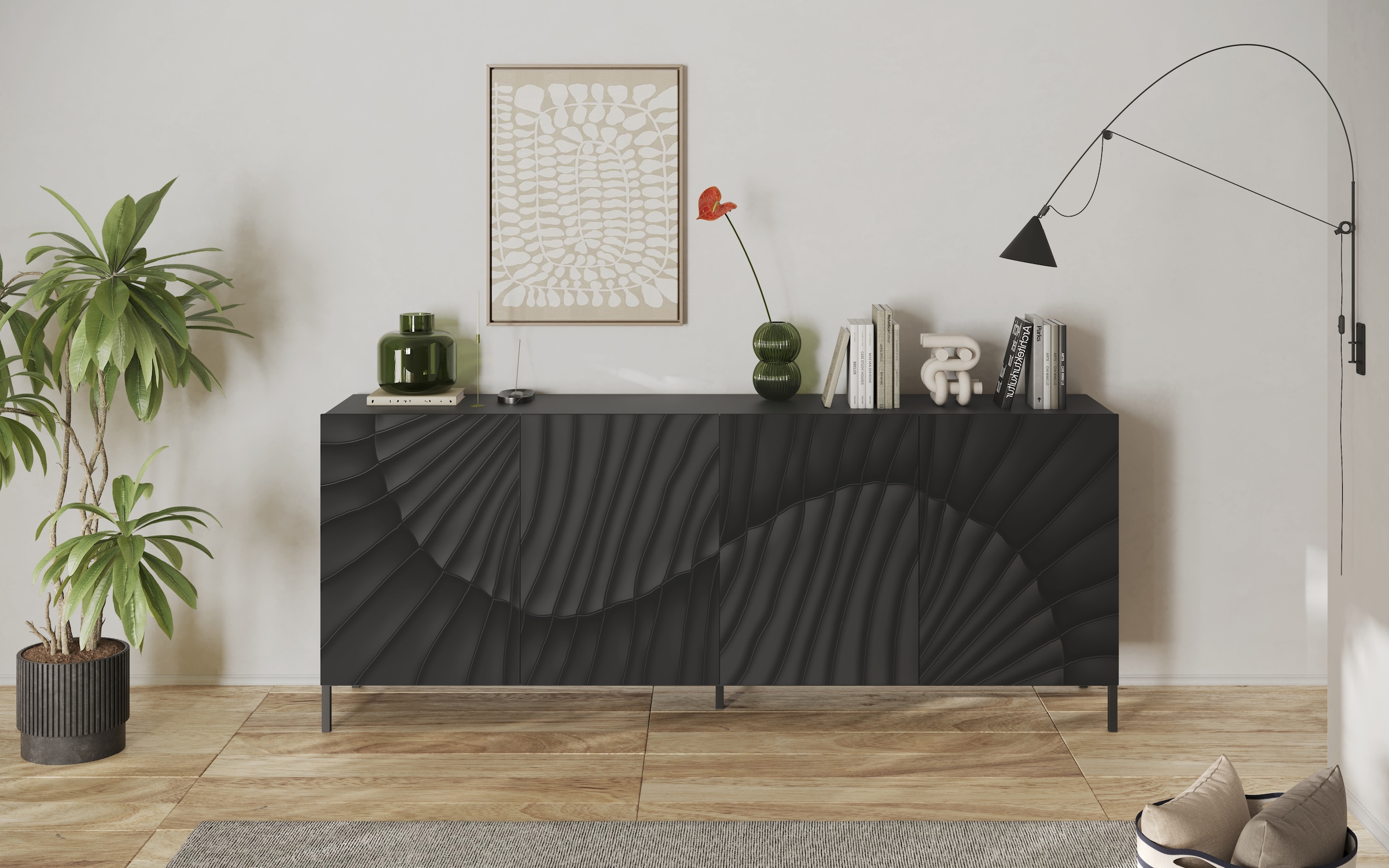 INOSIGN Sideboard »Snake, Kommode, Anrichte, Stauraummöbel Breite 241 cm, Siebdruck-Front«, moderne Wohnmöbel, 4 Türen, viel Stauraum, stilvoll und funktional