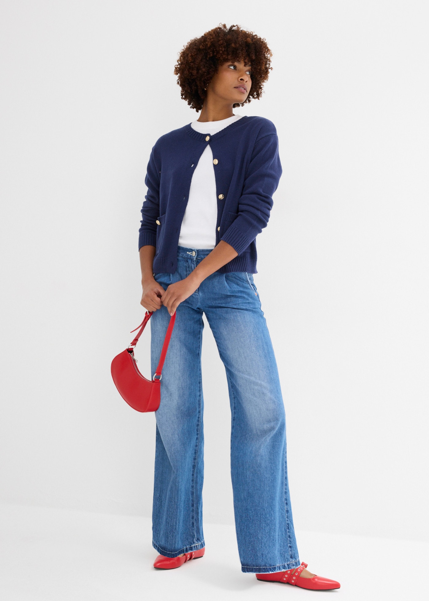 bonprix Weite Jeans lockerer Schnitt, mittlerer Bund, weite Passform