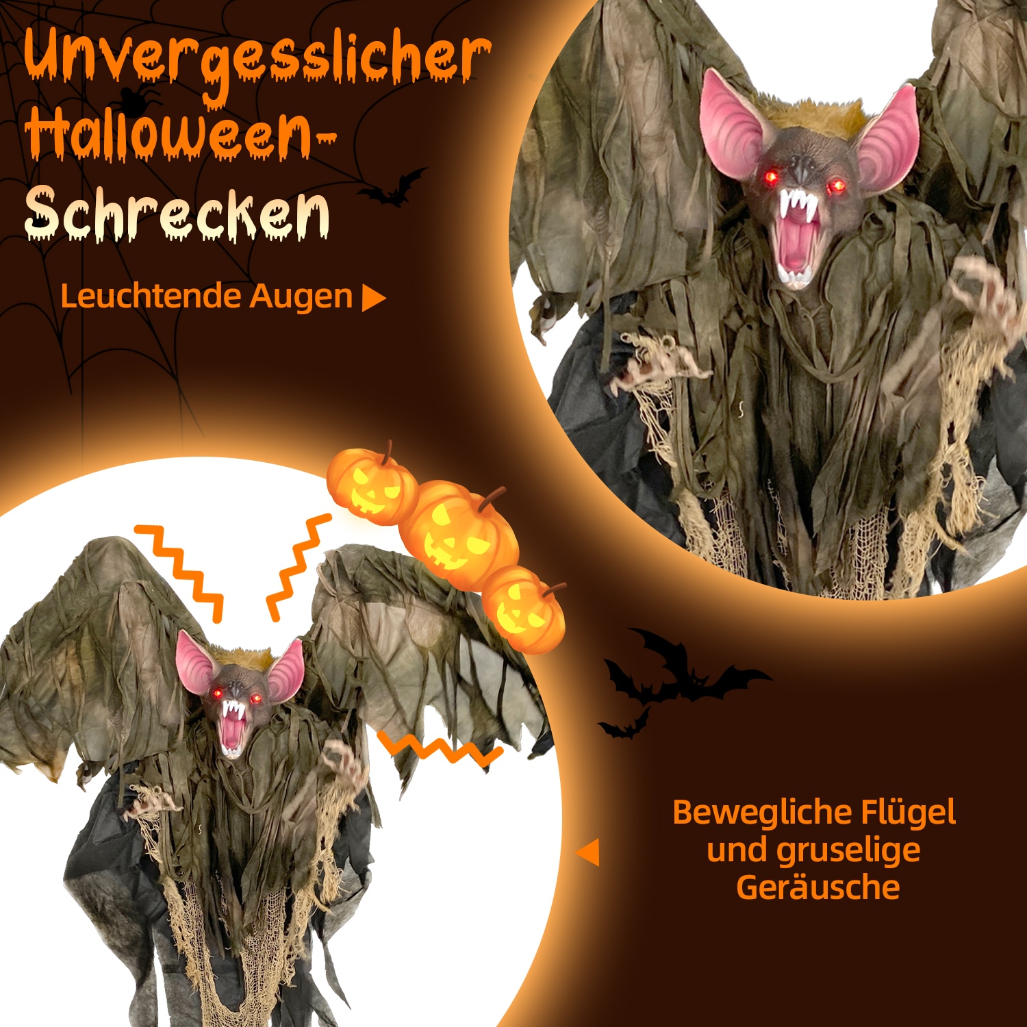 SHX Tierfigur »Animierte Fledermaus, hängend«, Bewegung, leuchtende Augen, Soundeffekt