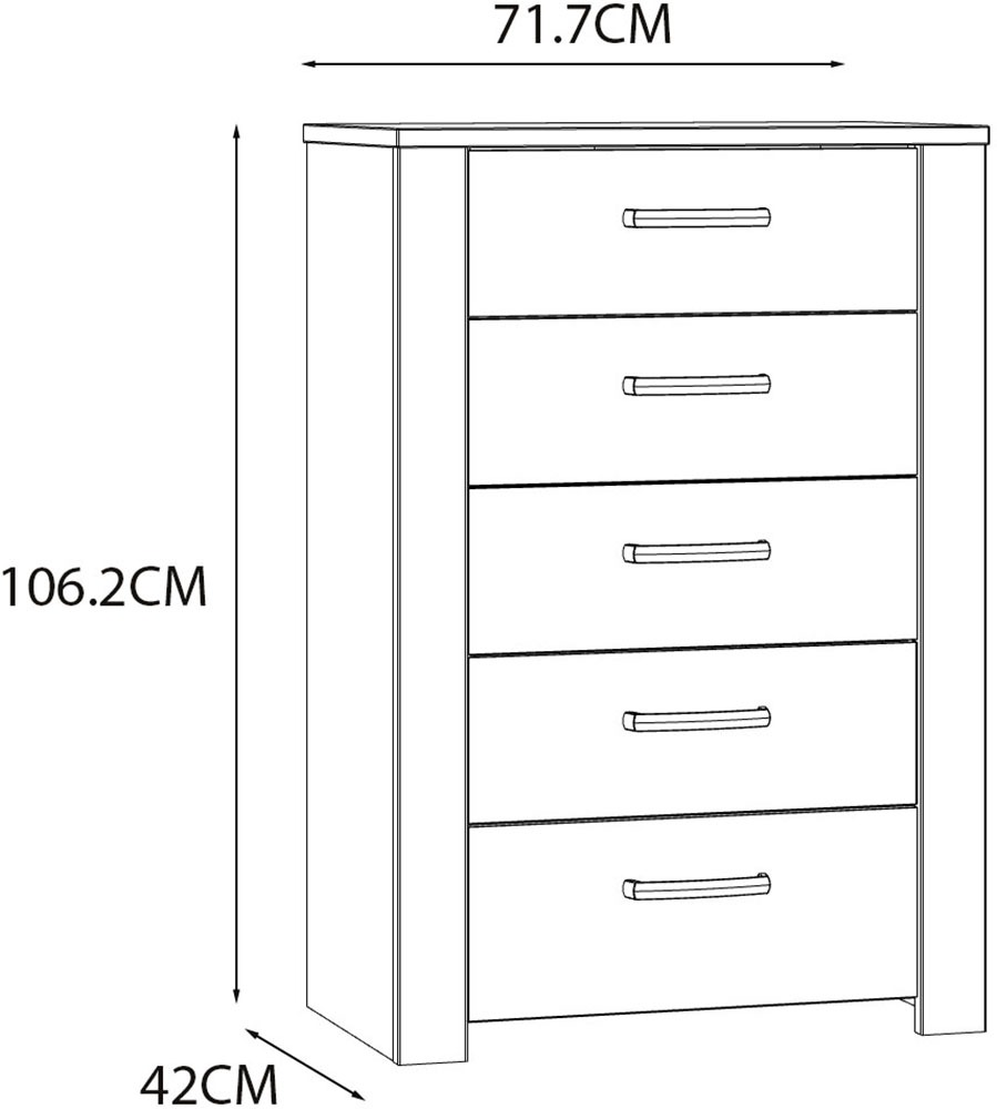 FORTE Kommode »Bohol« B/H/T71,7/106,2/42 cm, 5 Schubkästen, Landhaus