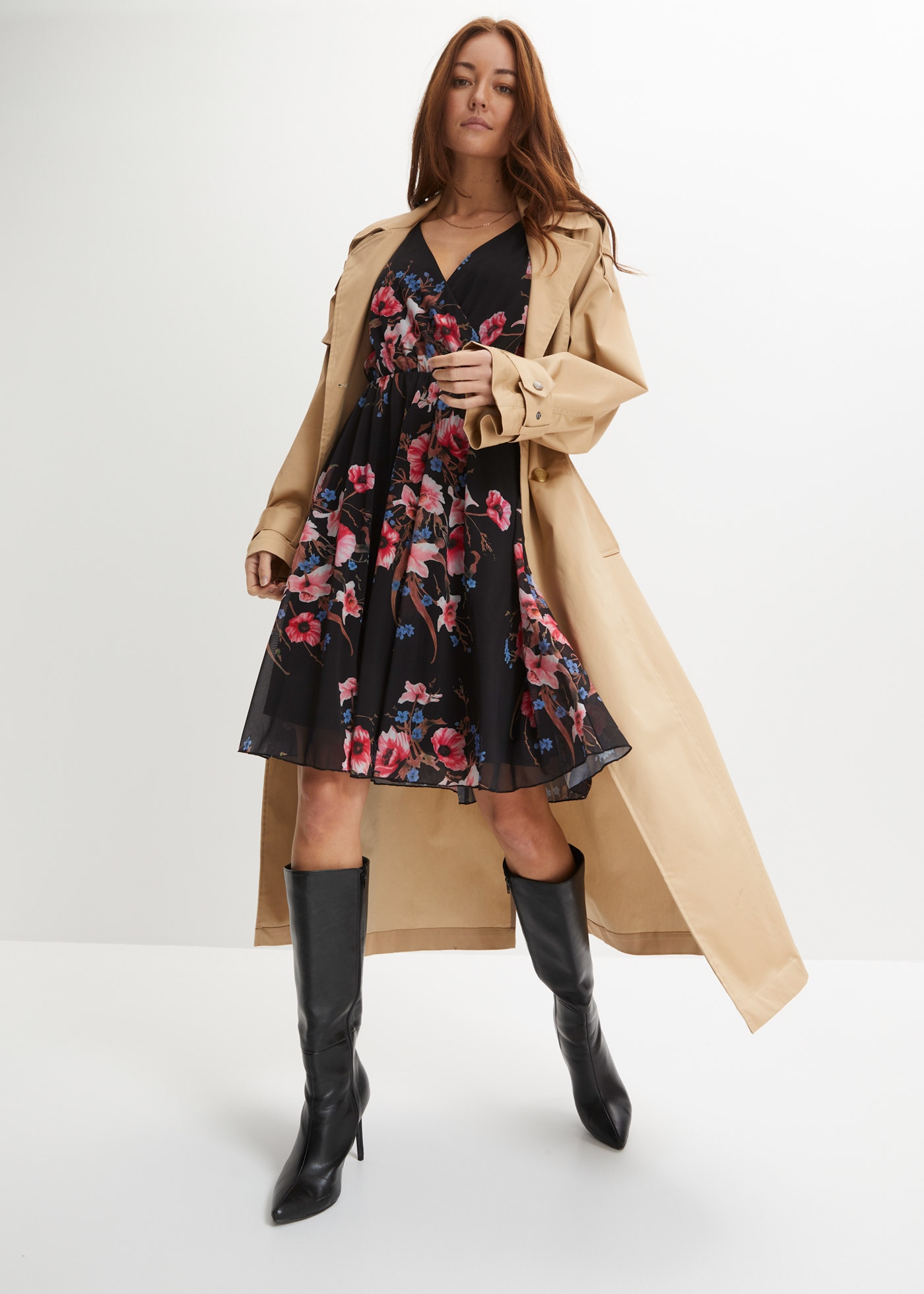 bonprix Minikleid für den Alltag, aus Polyester und Elasthan, ausgestellte Passform