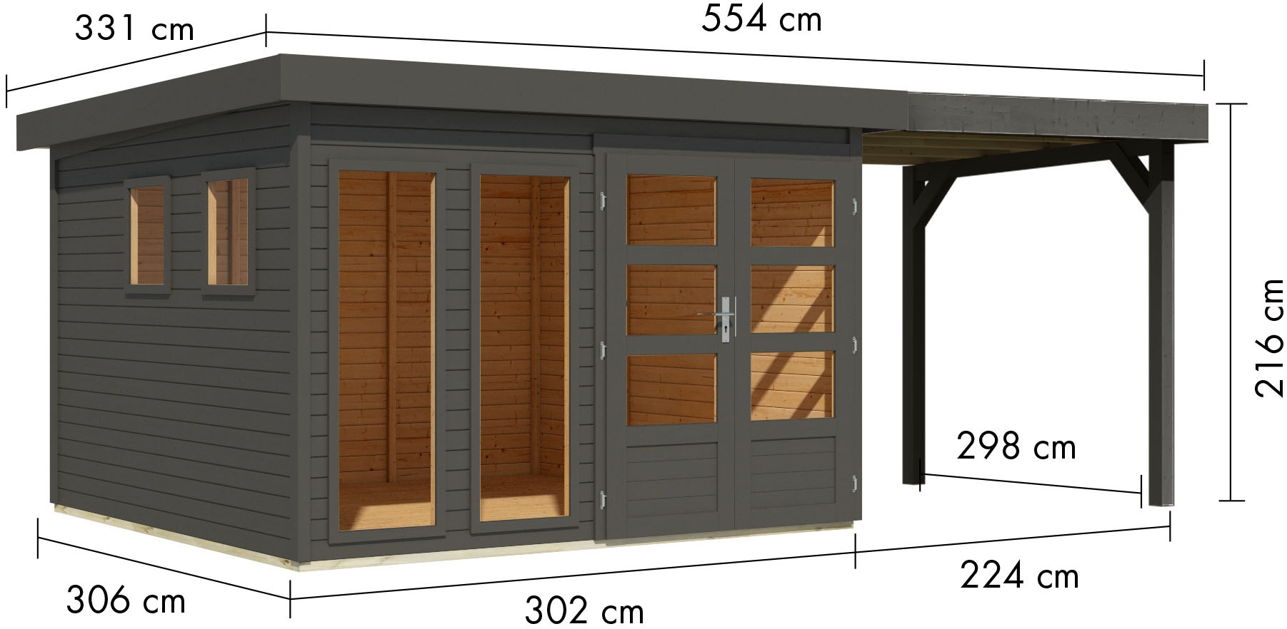 Karibu Gartenhaus »Langesee 6 mit Anbaudach« aus hochwertiger nordischer Fichte mit wasserabweisender Profilierung