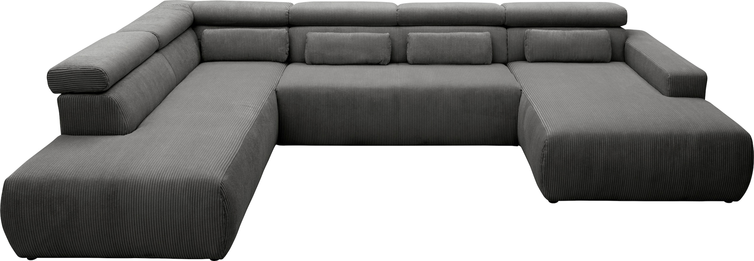 DOMO collection Wohnlandschaft »Brandon, belastbar bis 140kg/ Sitz, B/T: 359/228 cm, U-Form«, mit Sitztiefenverstellung, Cord, grau