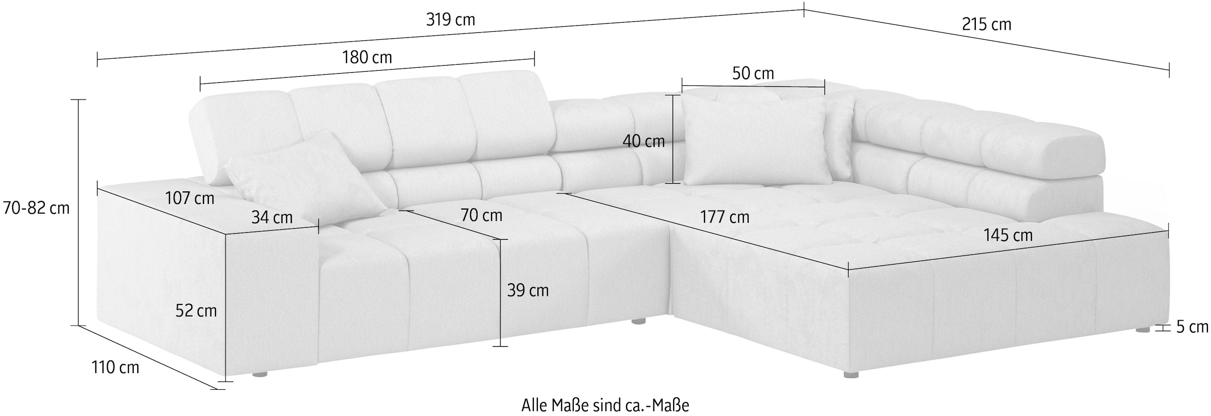 Home affaire Ecksofa »Ancona incl. Kopfteilverstellung, OTTOs Choice, Breite 319cm, L-Form« wahlweise motorische Sitztiefenverstellung, auch in Cord + Easy Care