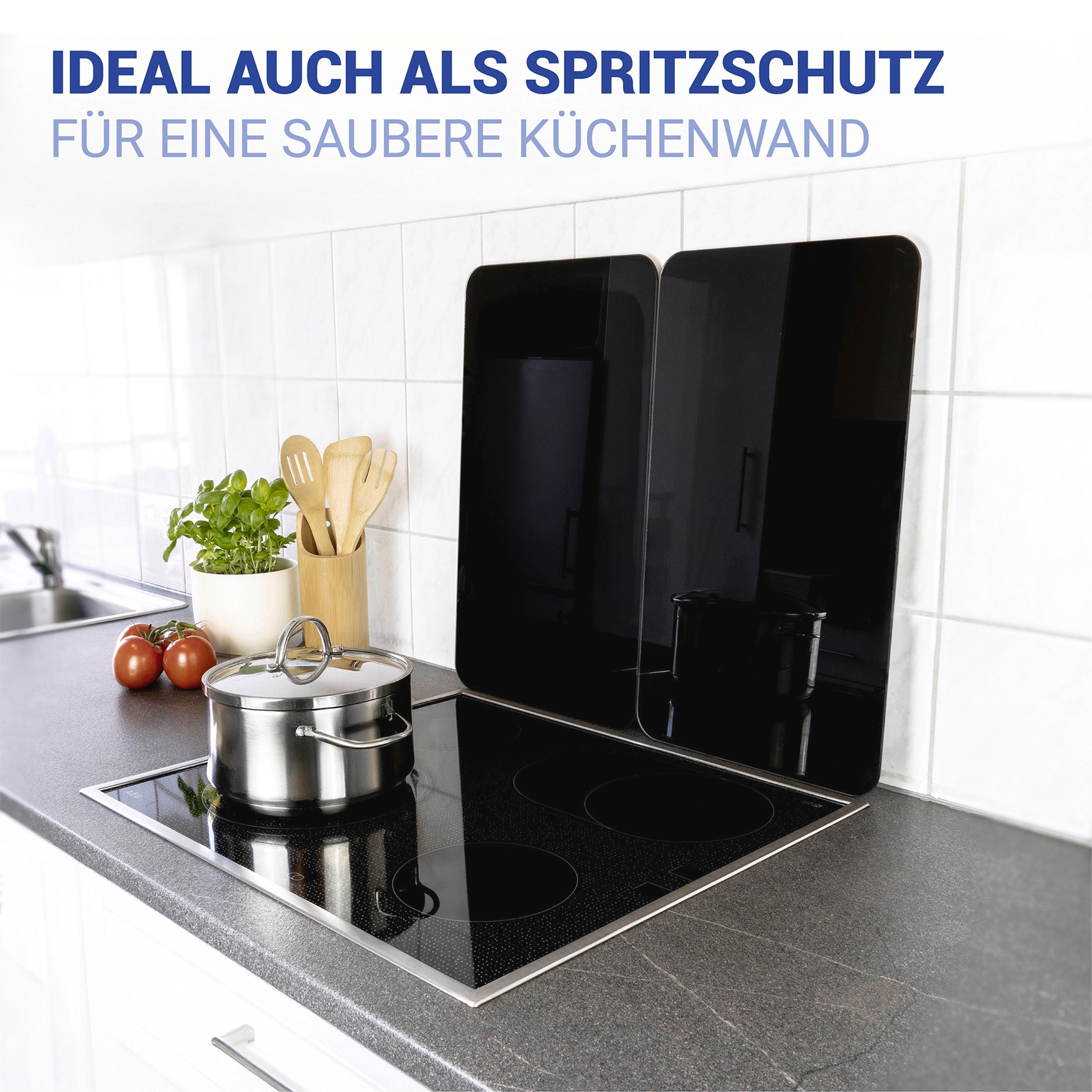 WENKO Herd-Abdeckplatte »Universal Modell Schwarz«, (Set, 2 tlg.), Herdabdeckung für alle Herdarten, kratzfest, mit rutschfesten Füßen