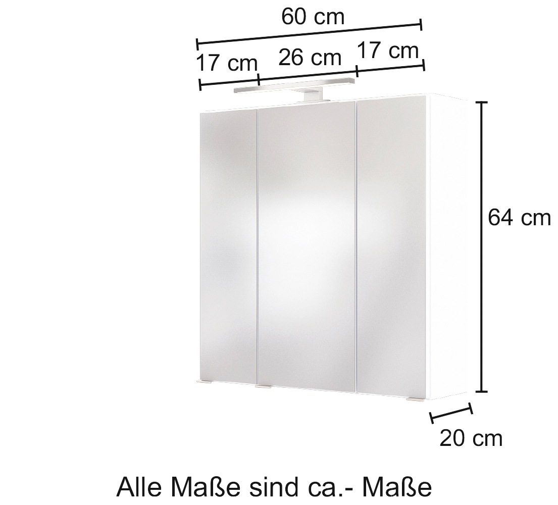 welltime Spiegelschrank »Bali«, Breite 60 cm, mit 3D-Effekt, dank drei Spiegeltüren
