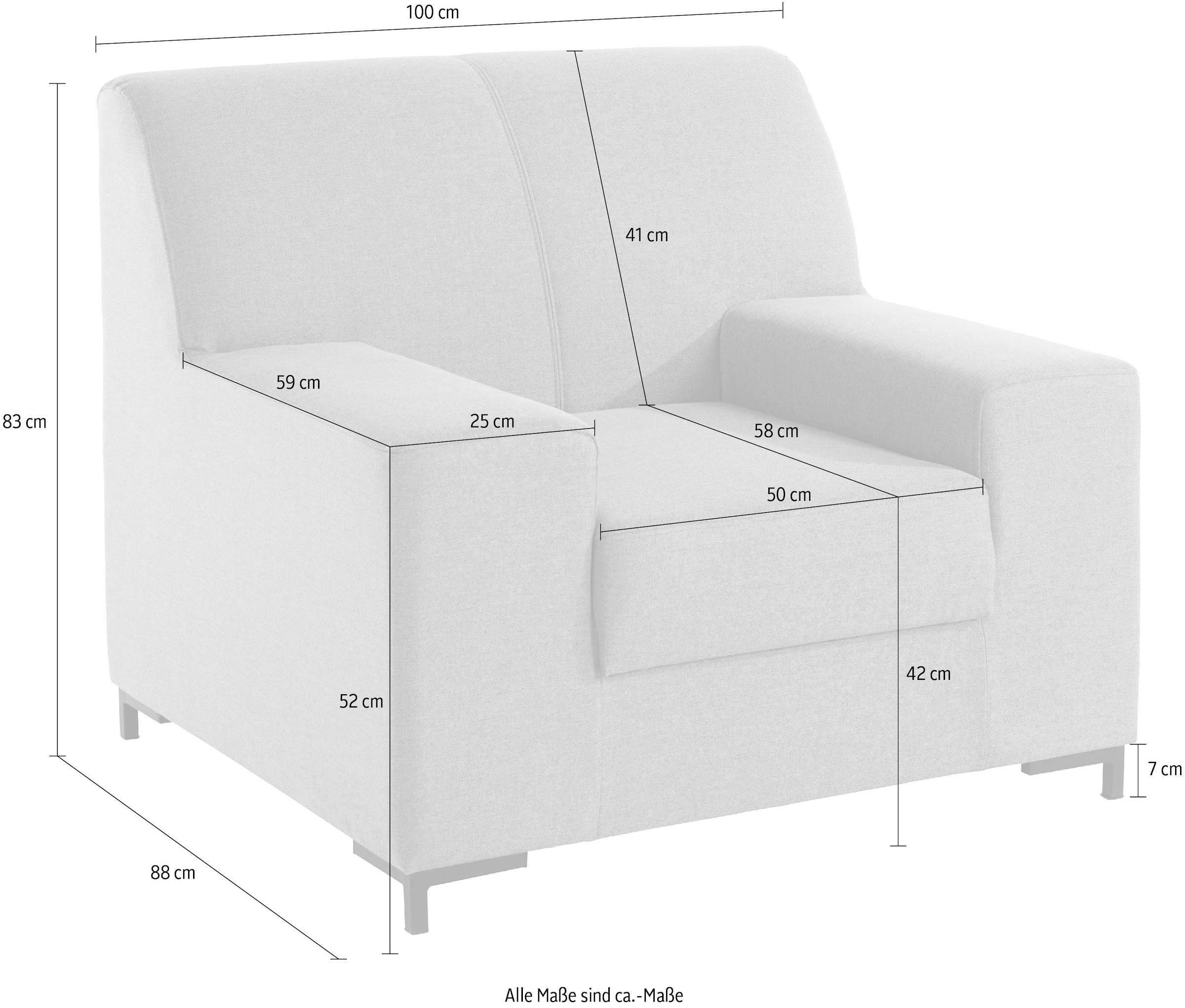 DOMO collection Sessel »Ledas kubisch und komfortabel, flache Armlehnen, eleganter Fuß,« in vielen Farben erhältlich
