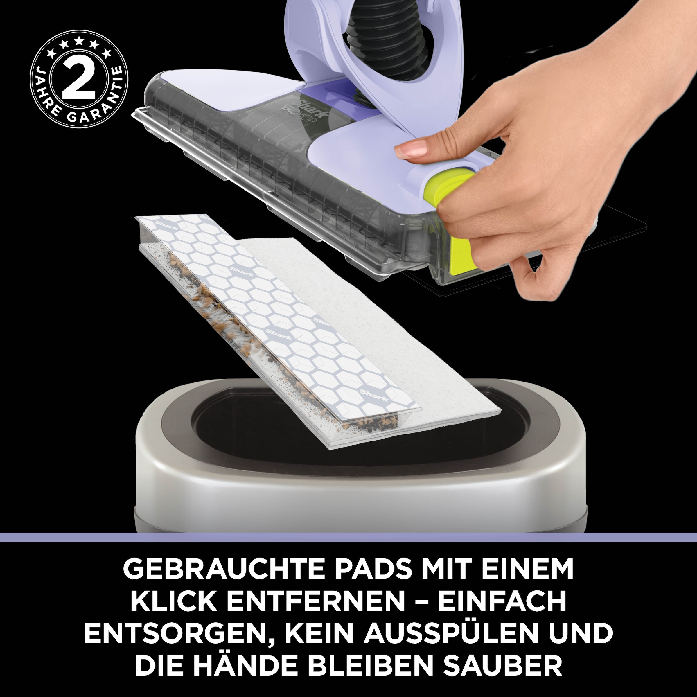 Shark Akku-Wischmopp »Shark VacMop 2-in-1 kabelloser Staubsauger/Sprühmopp VM200EUPL« VOLLSTÄNDIGE REINIGUNG MIT EINEM EINZIGEN EINWEGPAD, kabellos, leicht