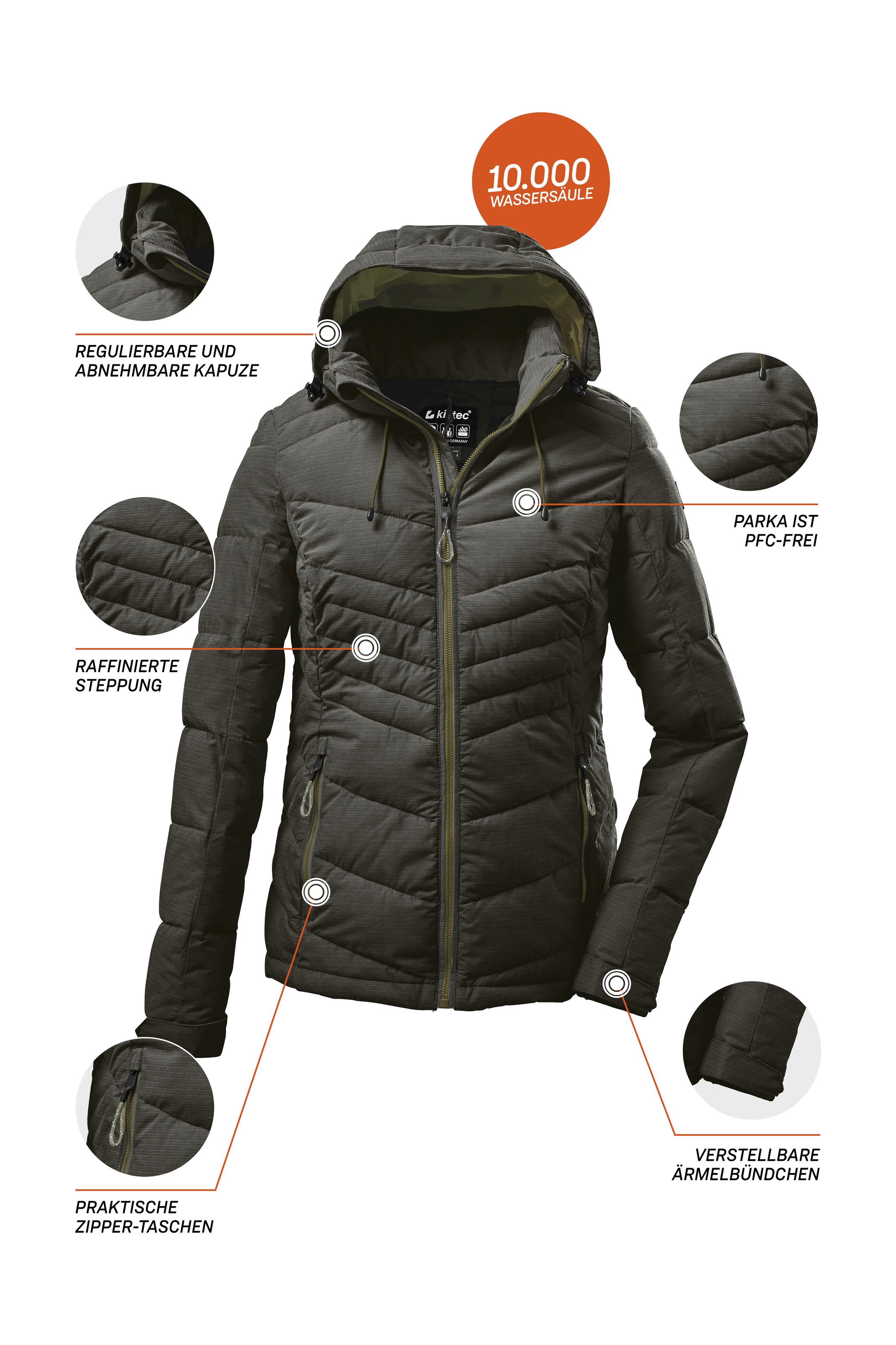 Killtec Steppjacke »KOW 149 WMN QLTD JCKT«, Wasser- und windabweisend, atmungsaktiv, abnehmbare Kapuze