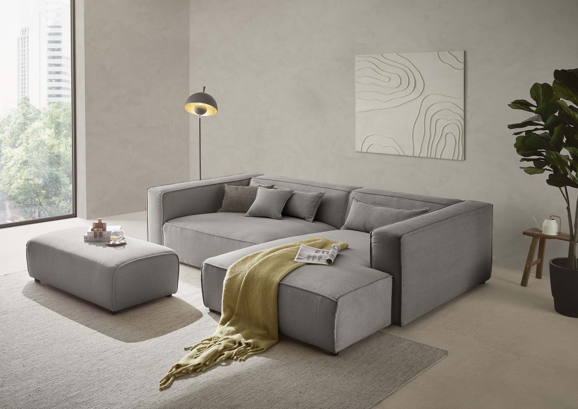 LeGer Home by Lena Gercke Polsterecke »PIARA XXL, L-Form mit Schlaffunktion, Big-Sofa in Cord o. Leinenoptik«, Hocker stellbar zum Schlafsofa (Krokodilverbinder), tiefe Sitzfläche