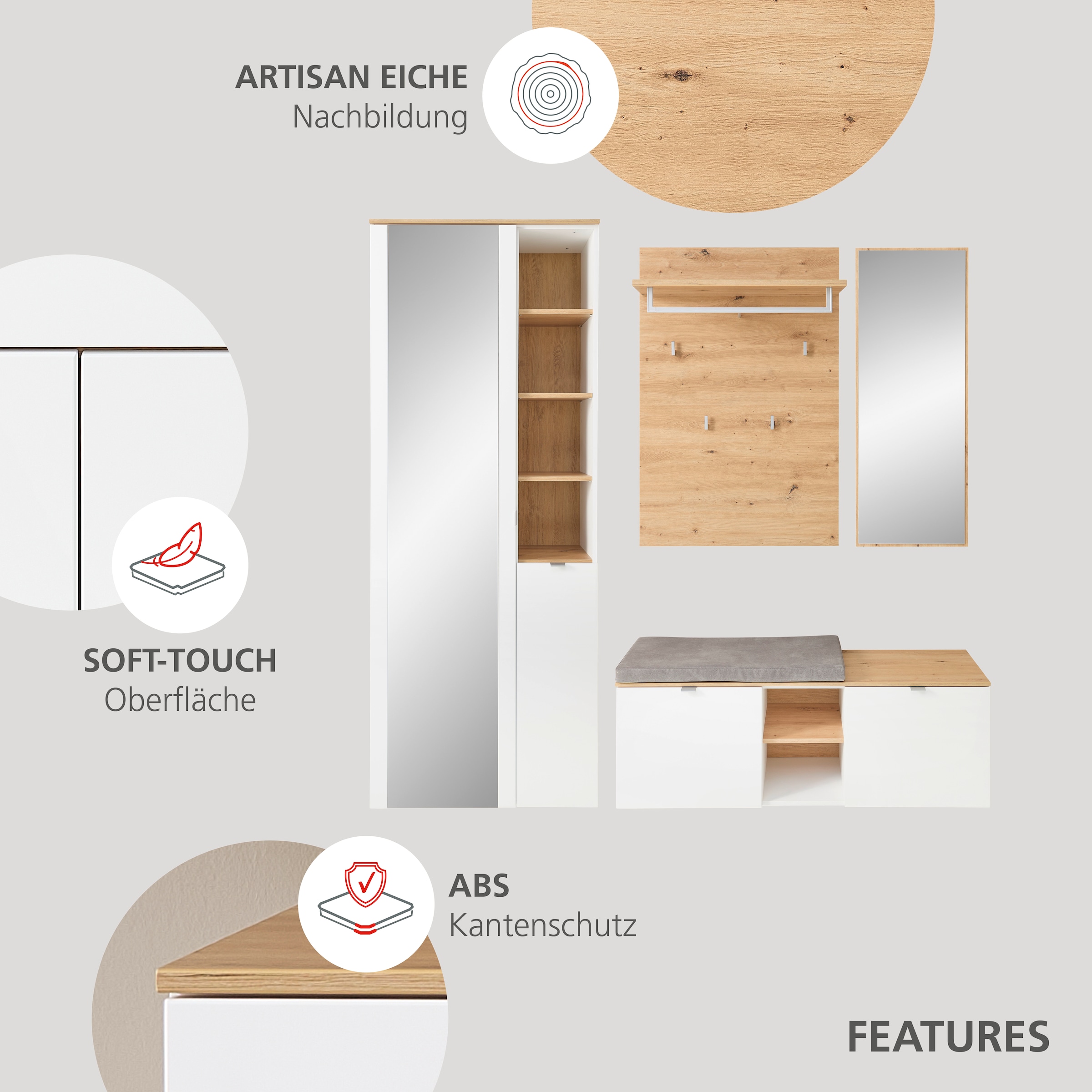 Innostyle Schuhschrank »Bari Schuhbank inkl. Sitzkissen, BxHxT 128x50x38 cm« 1 Stk. tlg. 2 türig, 6 Fächer, Softclose, ABS Kantenschutz