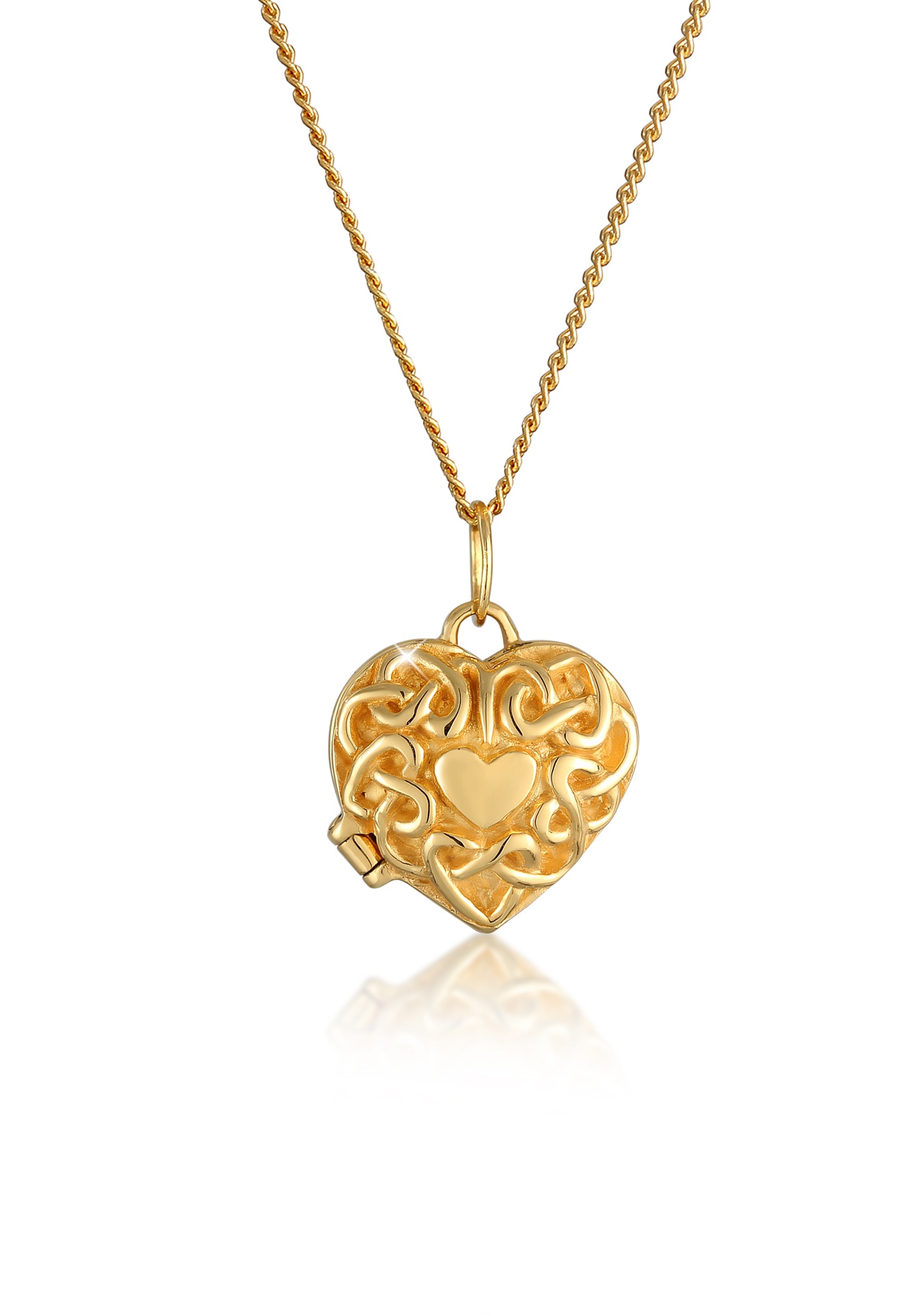 Elli Premium Kette mit Anhänger »Halskette Herz Ornament Amulett Medaillon 585 Gelbgold«