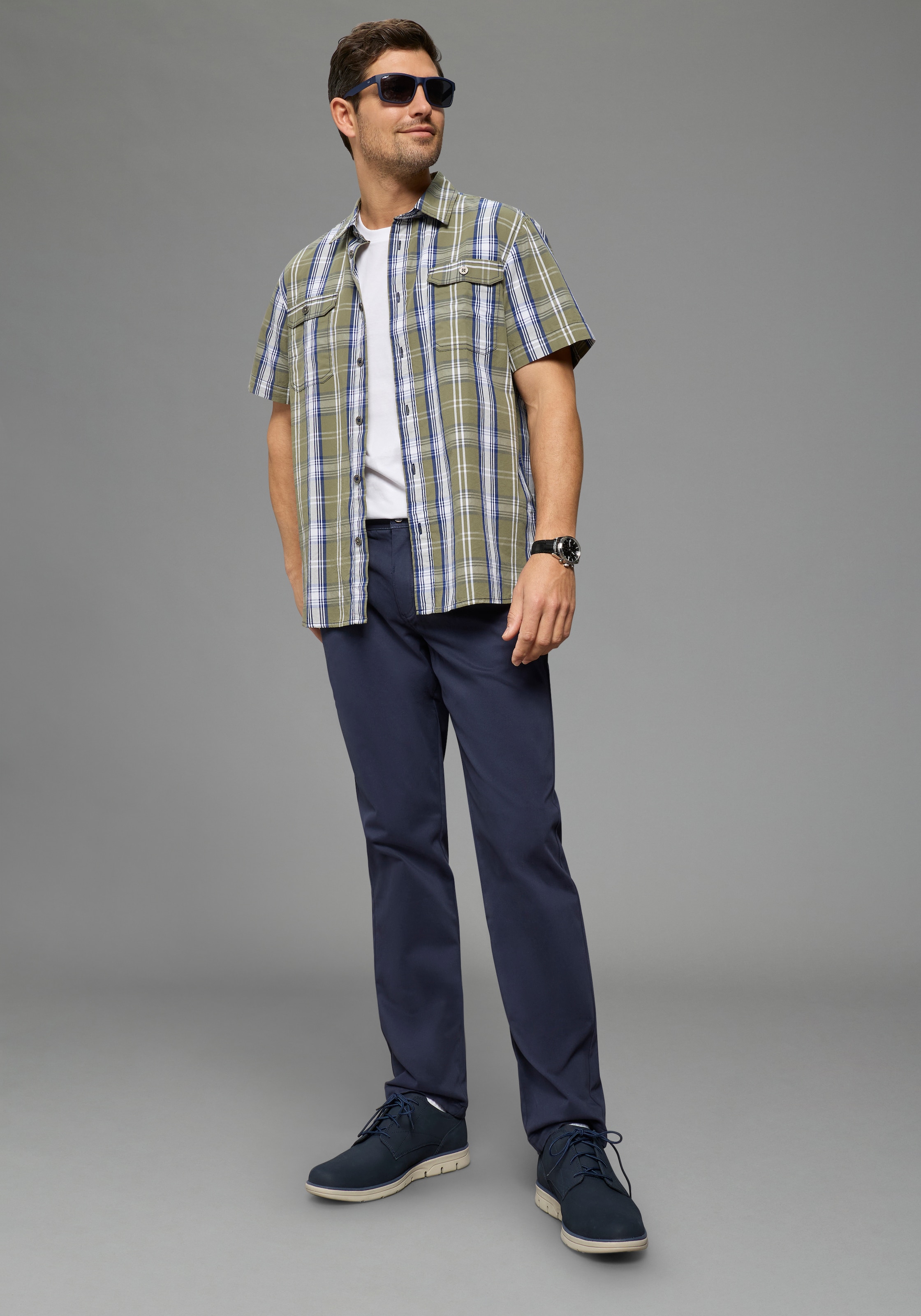 Man's World Karohemd Kurzarm, für Casualmode, Basic, Frühling und Sommer, aus Baumwolle