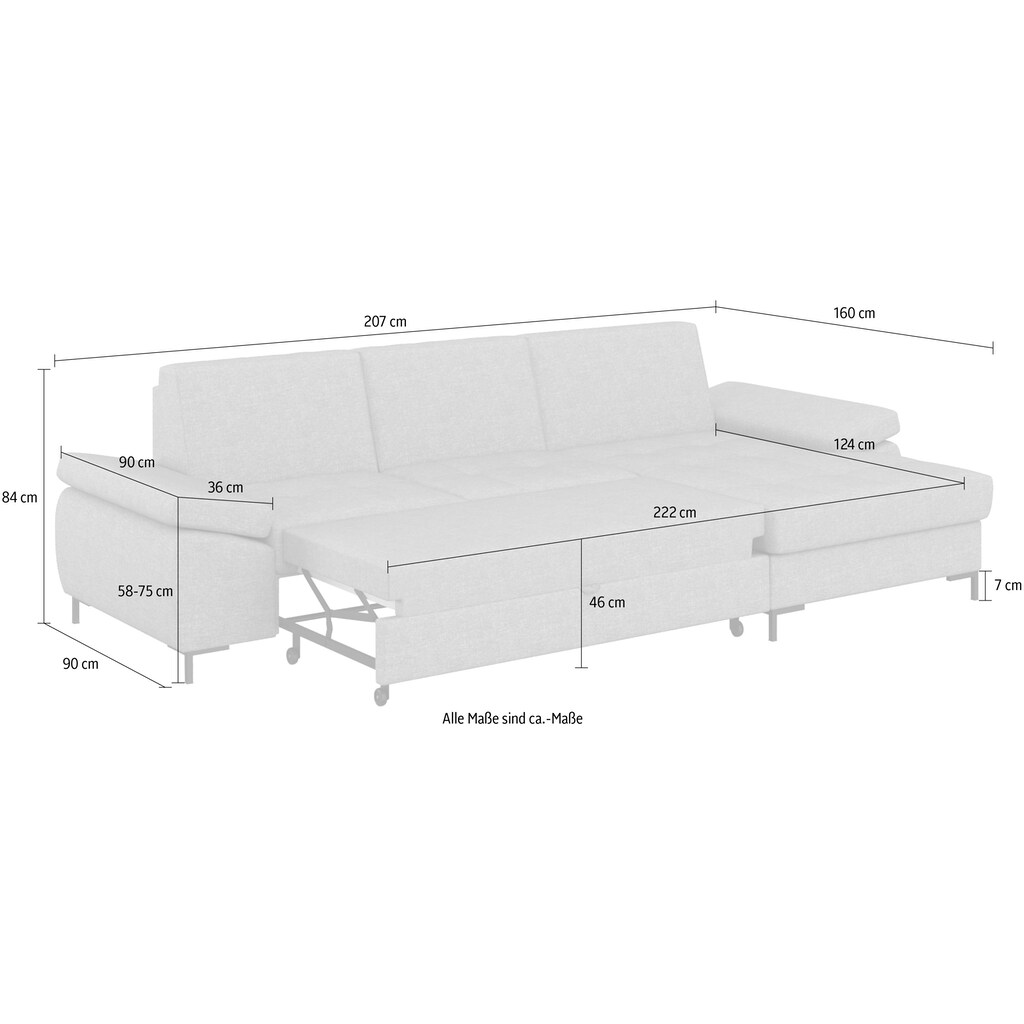 DOMO collection Ecksofa »Capelo«, mit Armteilverstellung, wahlweise mit Bettfunktion, Federkern