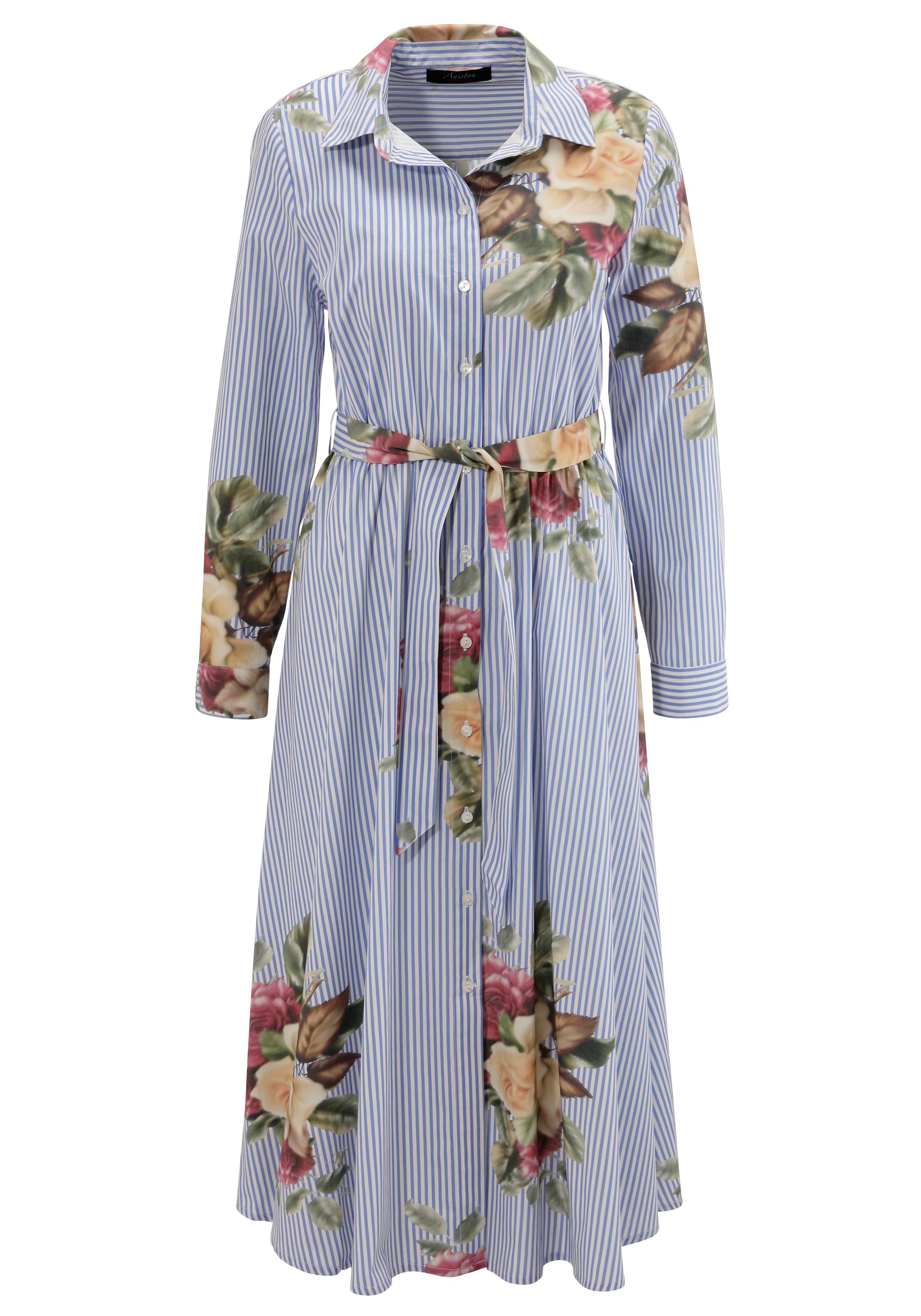 Aniston CASUAL Blusenkleid, mit Rosen auf gestreiftem Untergrund
