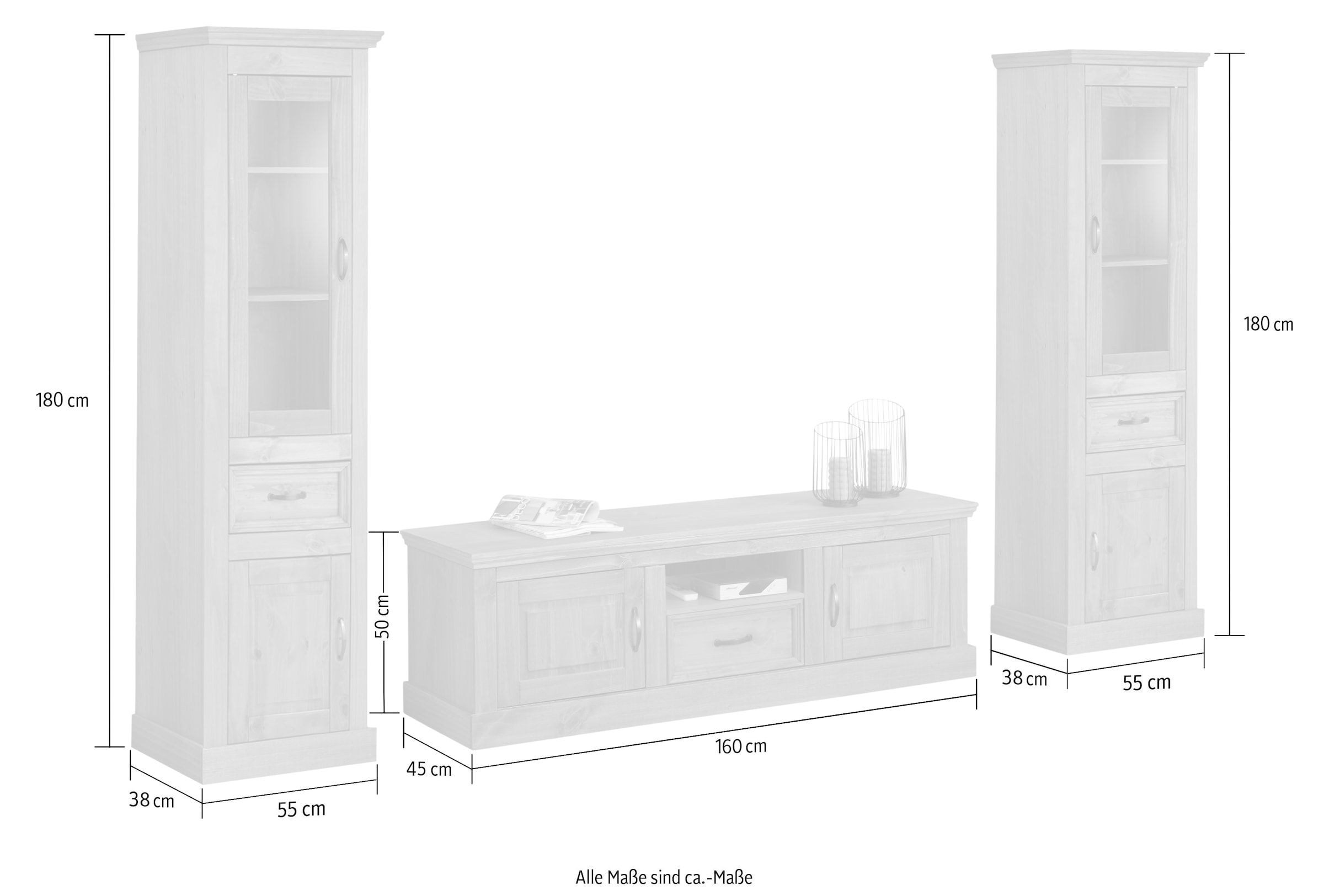Home affaire Wohnwand »Selma«, (Set, 3 St.), 2 Vitrinen und 1 Lowboard