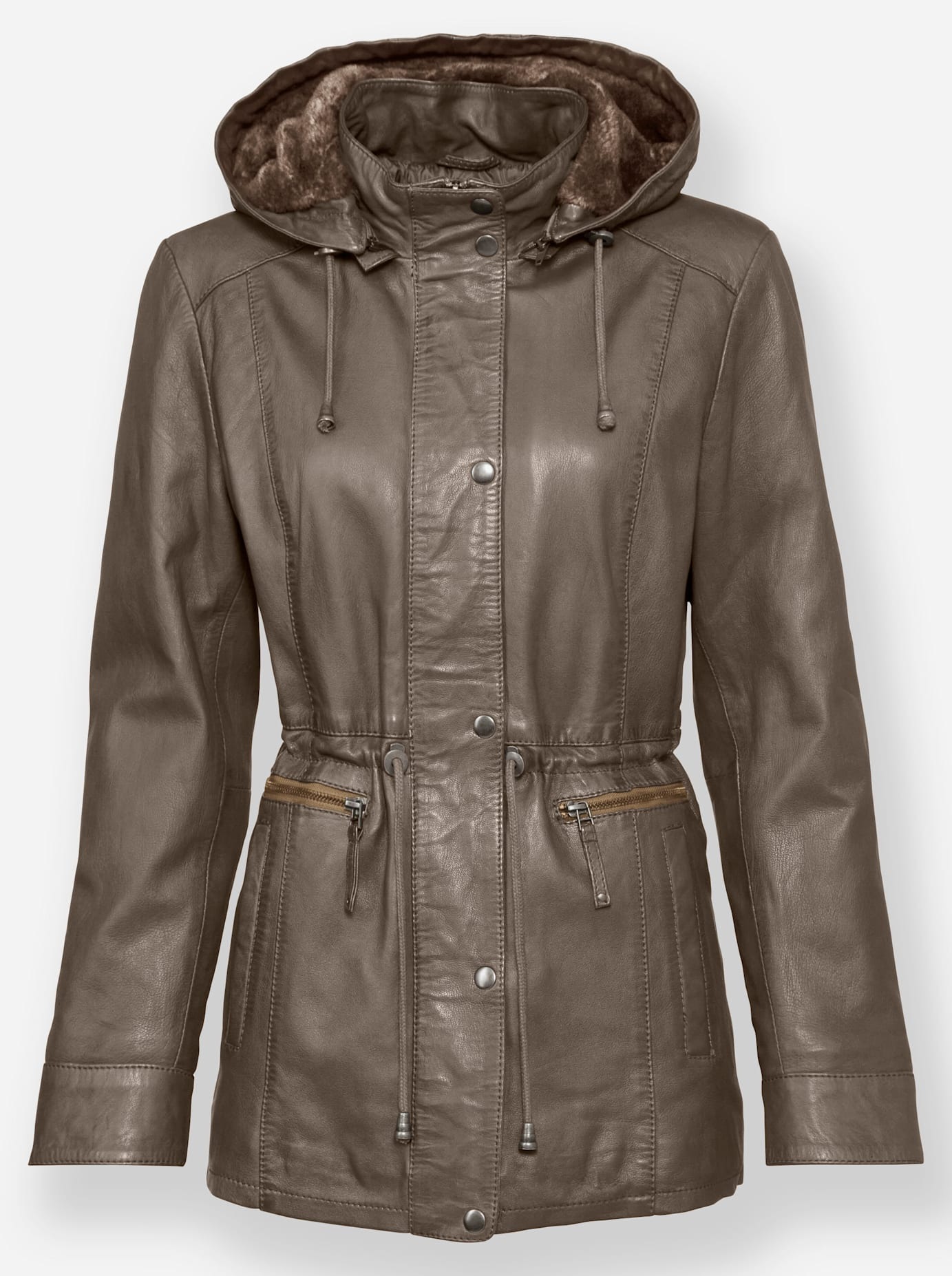 Mainpol Lederjacke, mit Kapuze