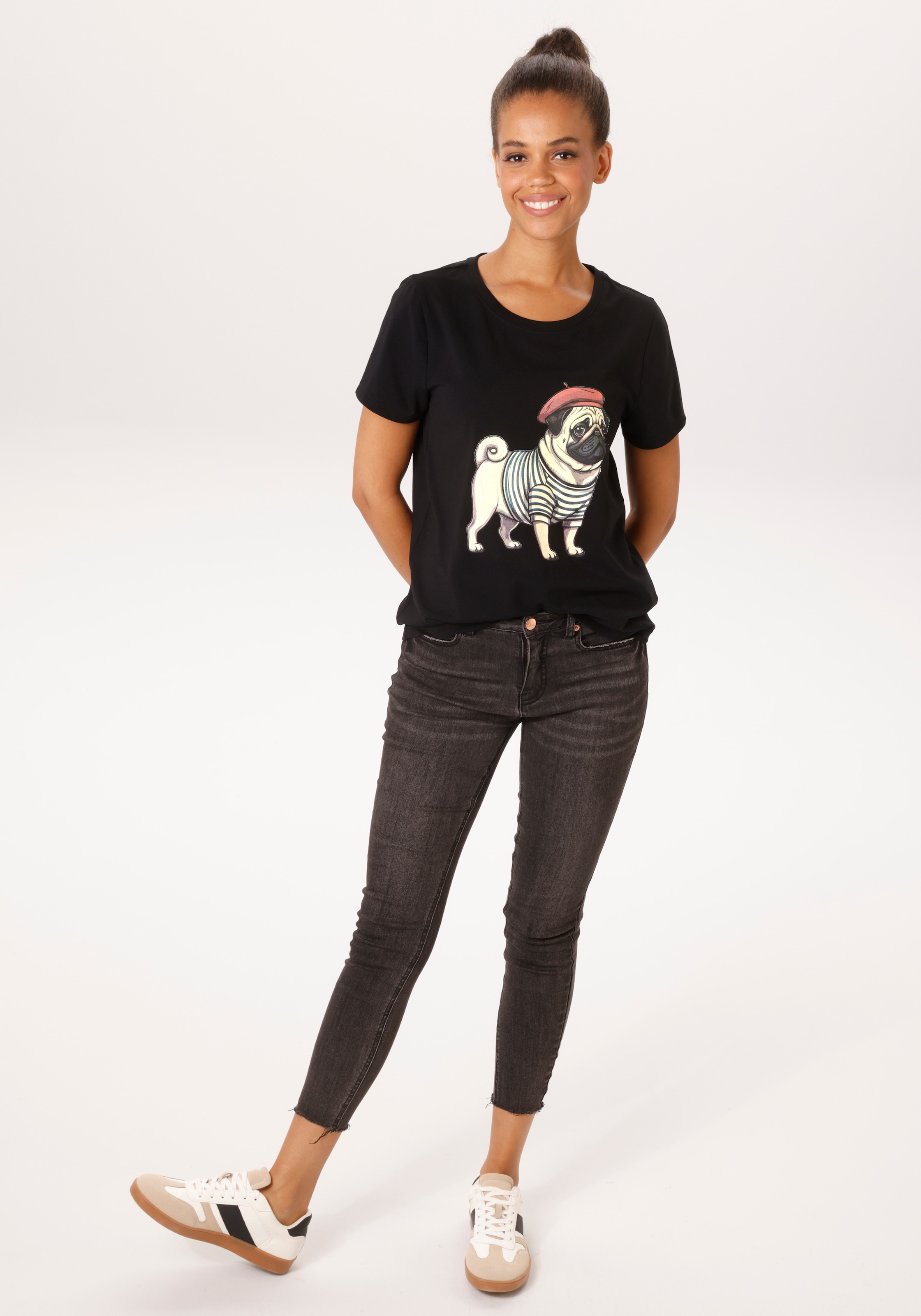 Aniston CASUAL T-Shirt mit Dackel oder Mops bedruckt - du hast die Wahl