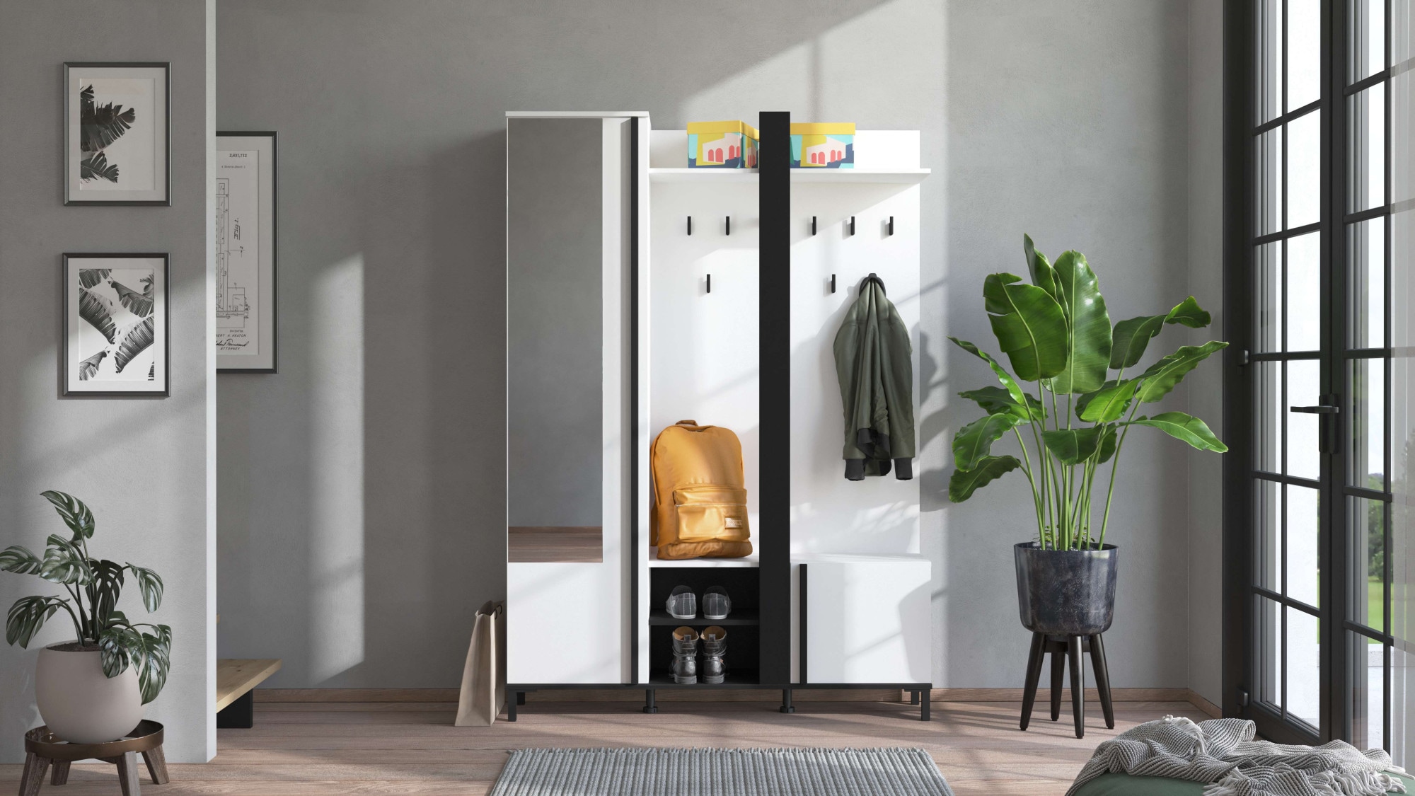Home affaire Kompaktgarderobe »Nino Flurgarderobe, Dielenschrank, Flurmöbel, Garderobe, Breite 135 cm«, Schuhschrank, Spiegel, Haken, viel Stauraum, ideal für kleine Räume