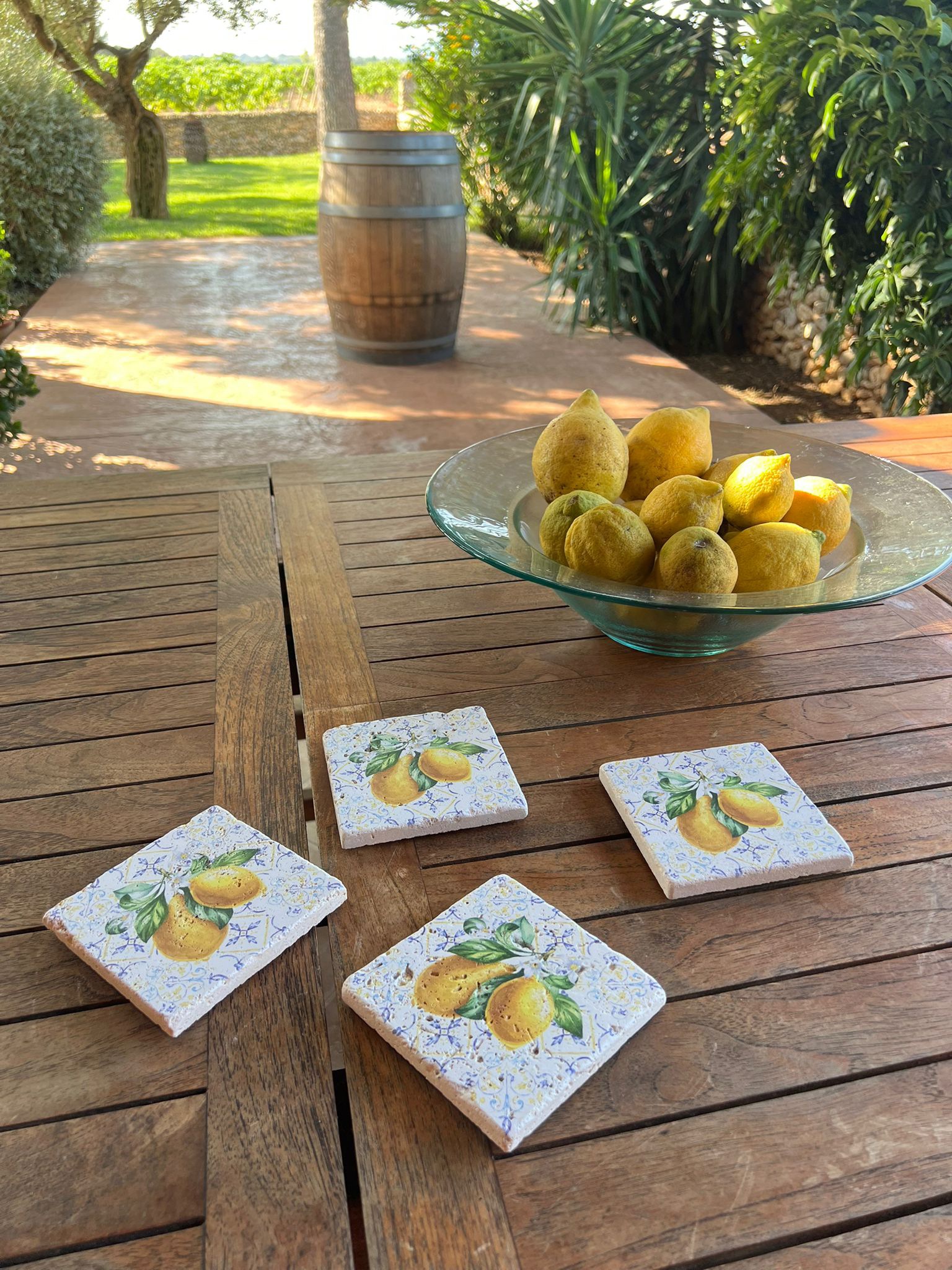 queence Getränkeuntersetzer »Zitronen Mosaik Motiv Fliesen Steine«, (Set, 4 tlg.), Zitronen Set Topfuntersetzer Naturstein Untersetzer 10x10x1cm