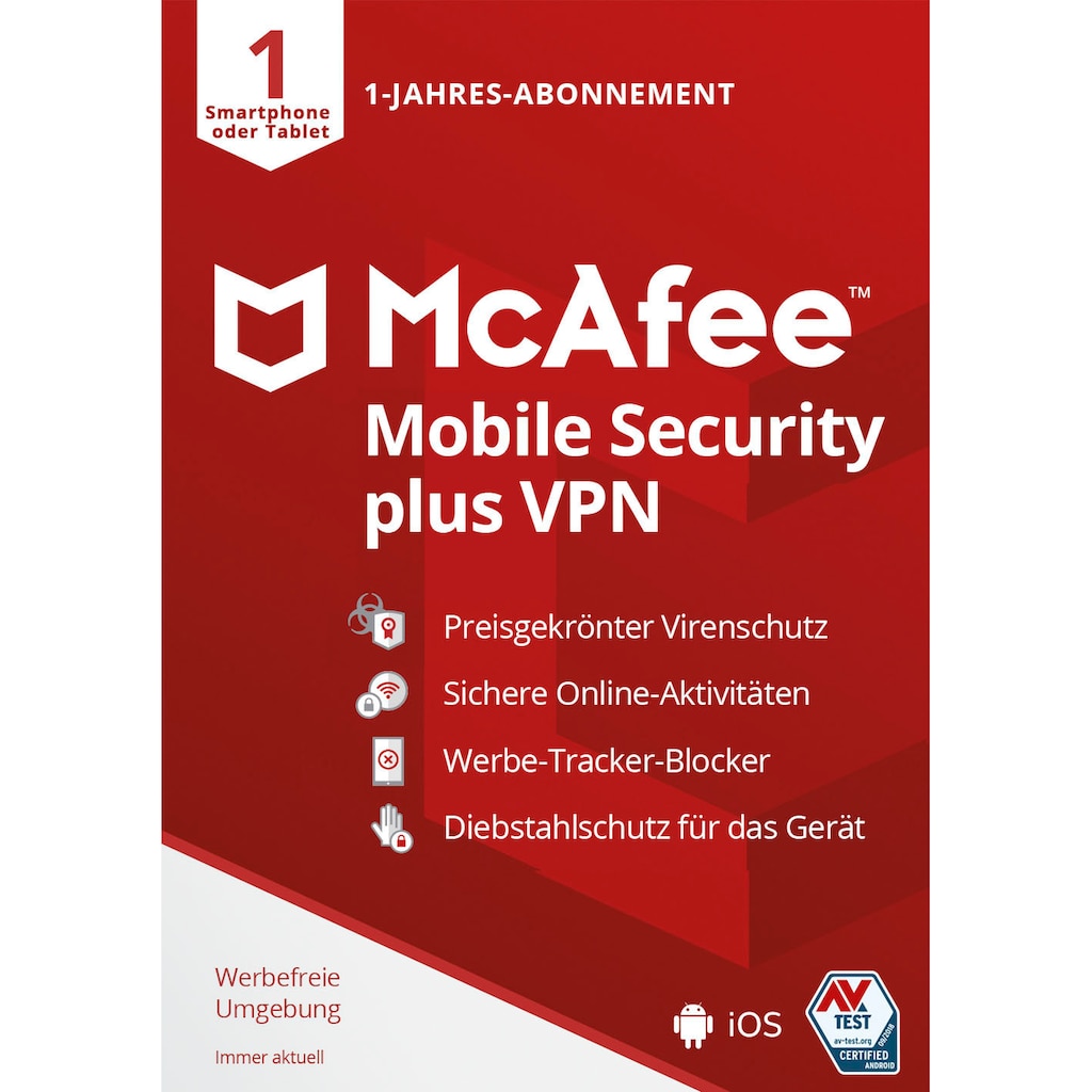 McAfee Virensoftware »McAfee Mobile Security Plus Android/iOS - 1 Jahr«