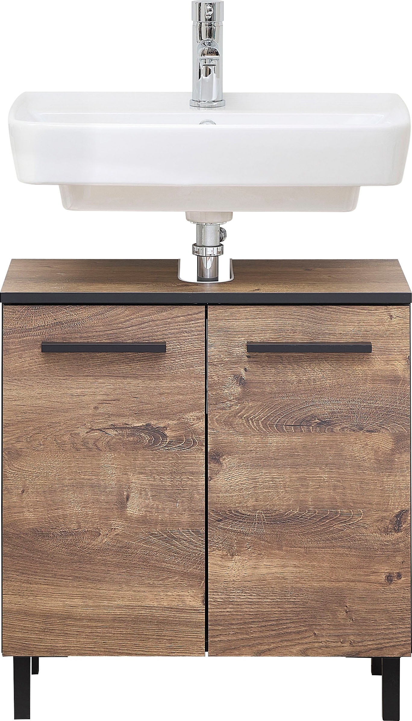 Saphir Waschbeckenunterschrank »Quickset 374 Unterbeckenschrank, Eiche Ribbeck quer Nachbildung«, Waschbeckenschrank inkl. Türdämpfer, 60 cm breit, ohne Waschbecken