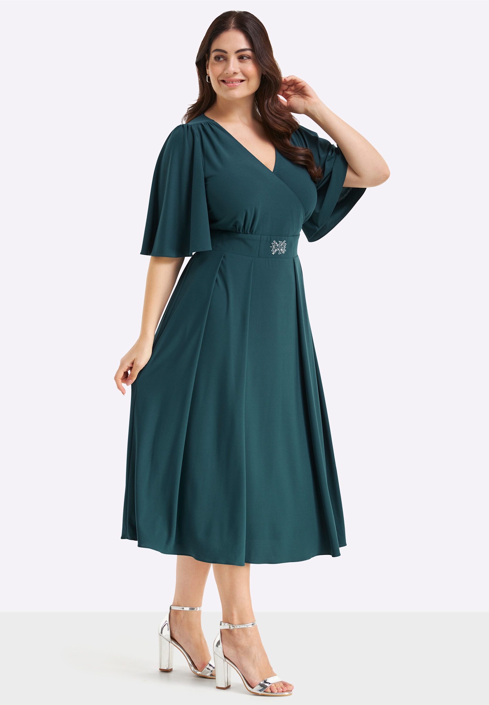Sheego Cocktailkleid »Abendkleid Abendkleid mit Stickerei am Taillenbund« Ohne Tasche
