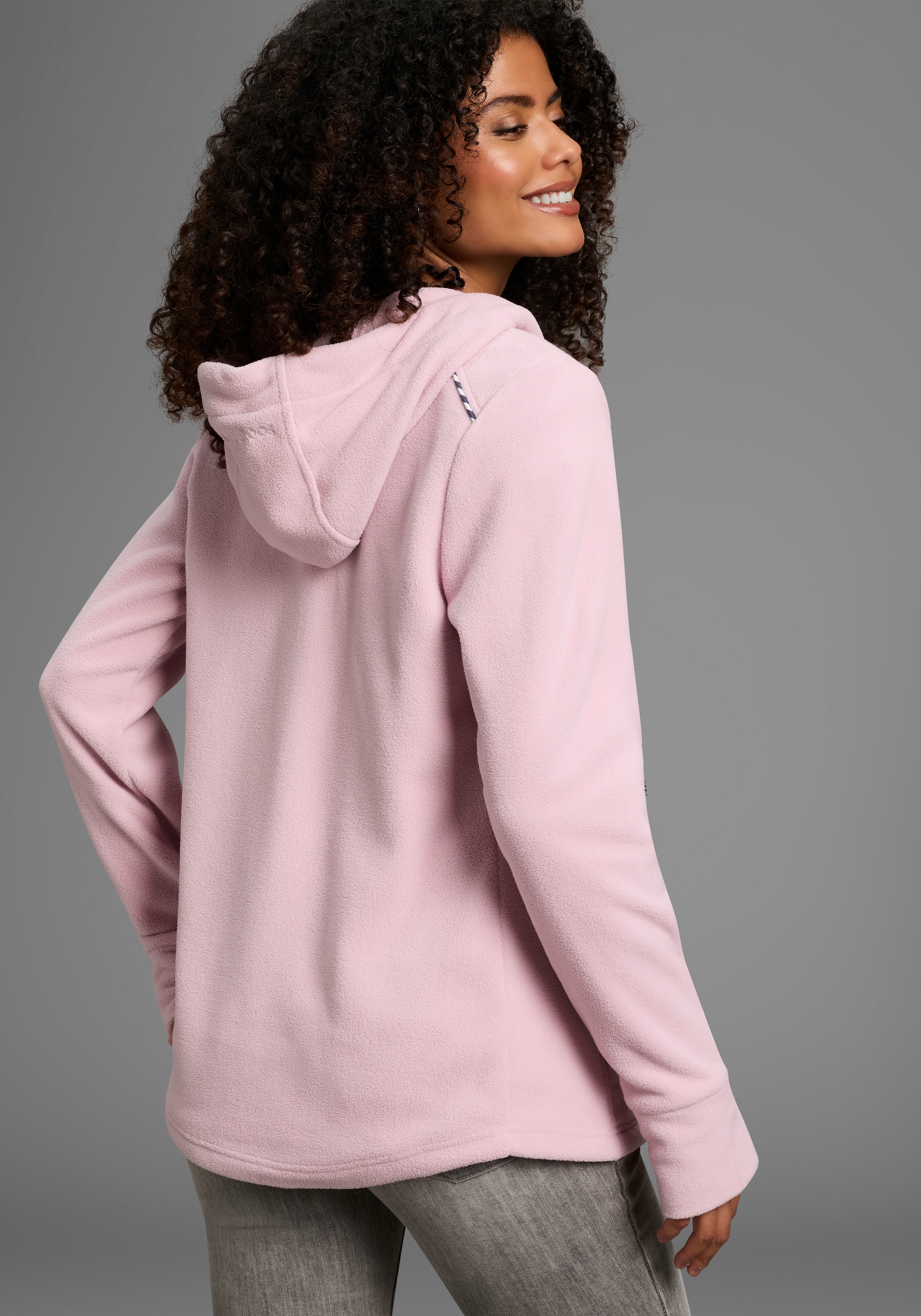 KangaROOS Fleecejacke, mit Kapuze, figurbetonte Passform, mit Kapuze und Kordelzug, Übergangsjacke