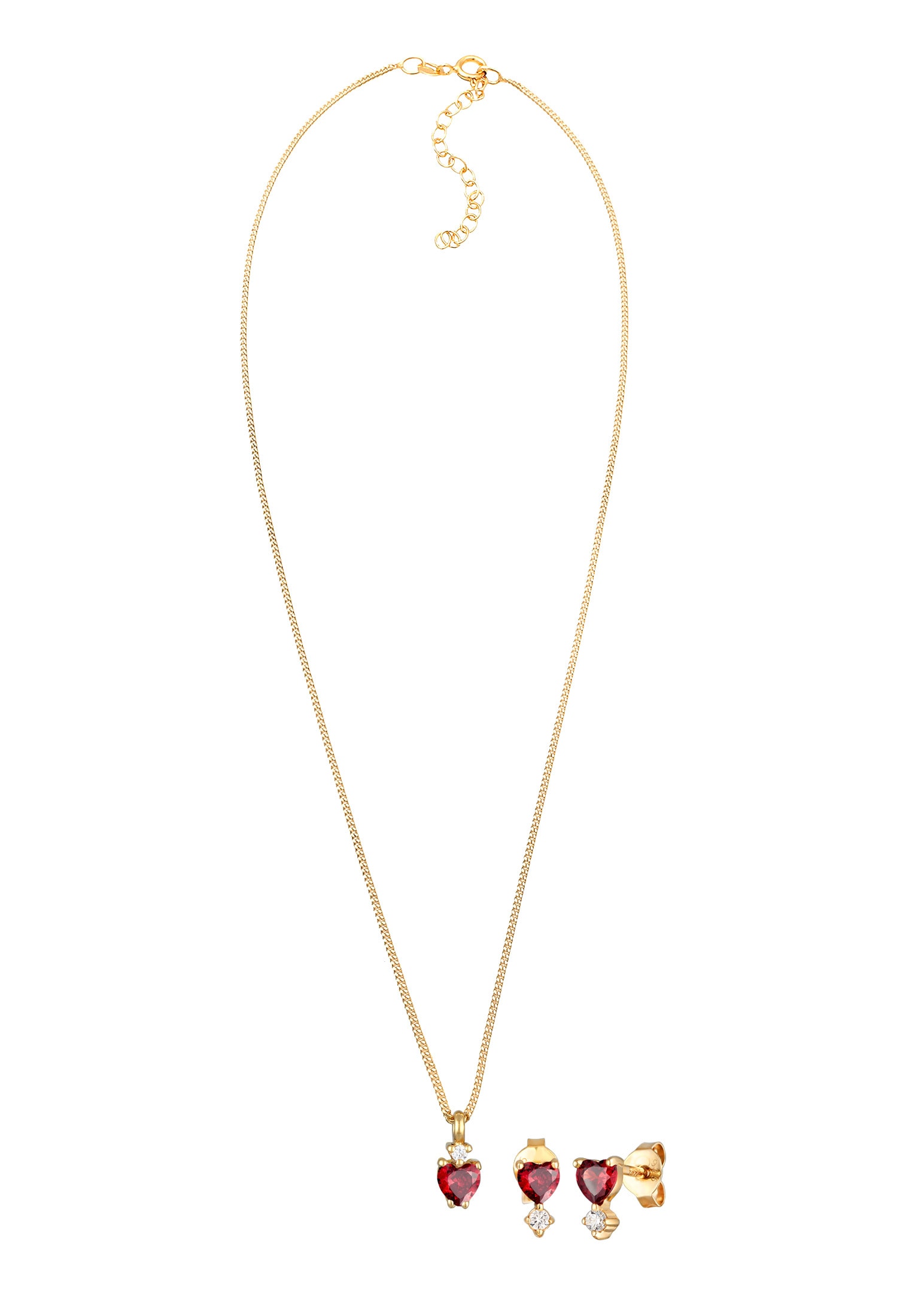 Elli Ohrring und Ketten Set »Schmuckset Set Herz Zirkonia 925 Sterling Silber vergoldet« ()